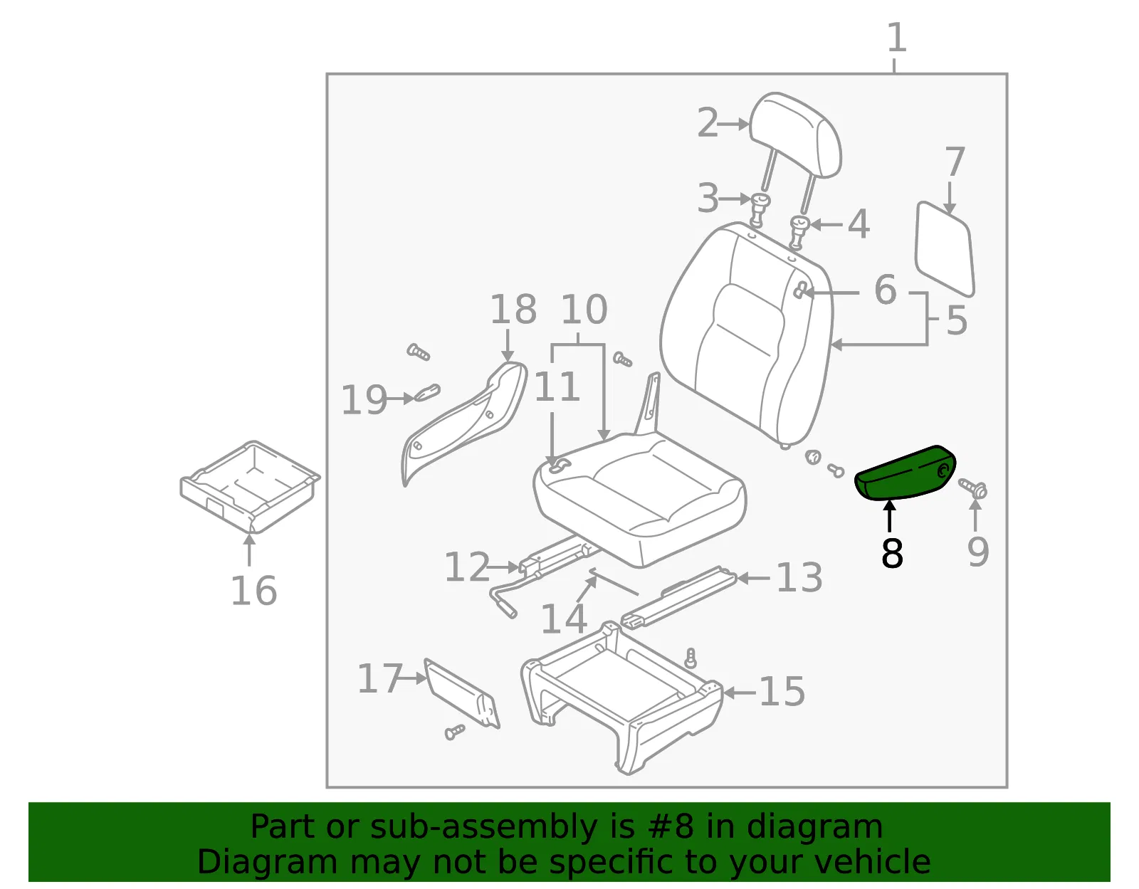 Armrest - Passenger Side (RH) - Kia (0K52Y-88225444) - view 2