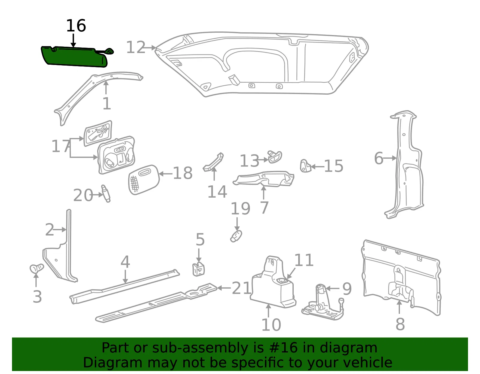Sun Visor R - Passenger Side (RH) - Mazda (1FAA-69-210) - view 2