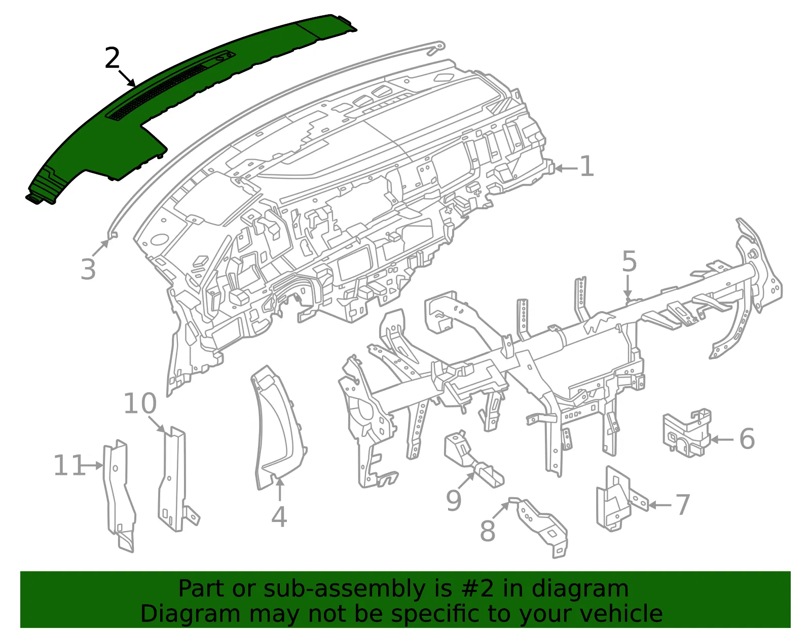 Instrument Panel Pad - Nissan (28176-7BA2A) - view 2