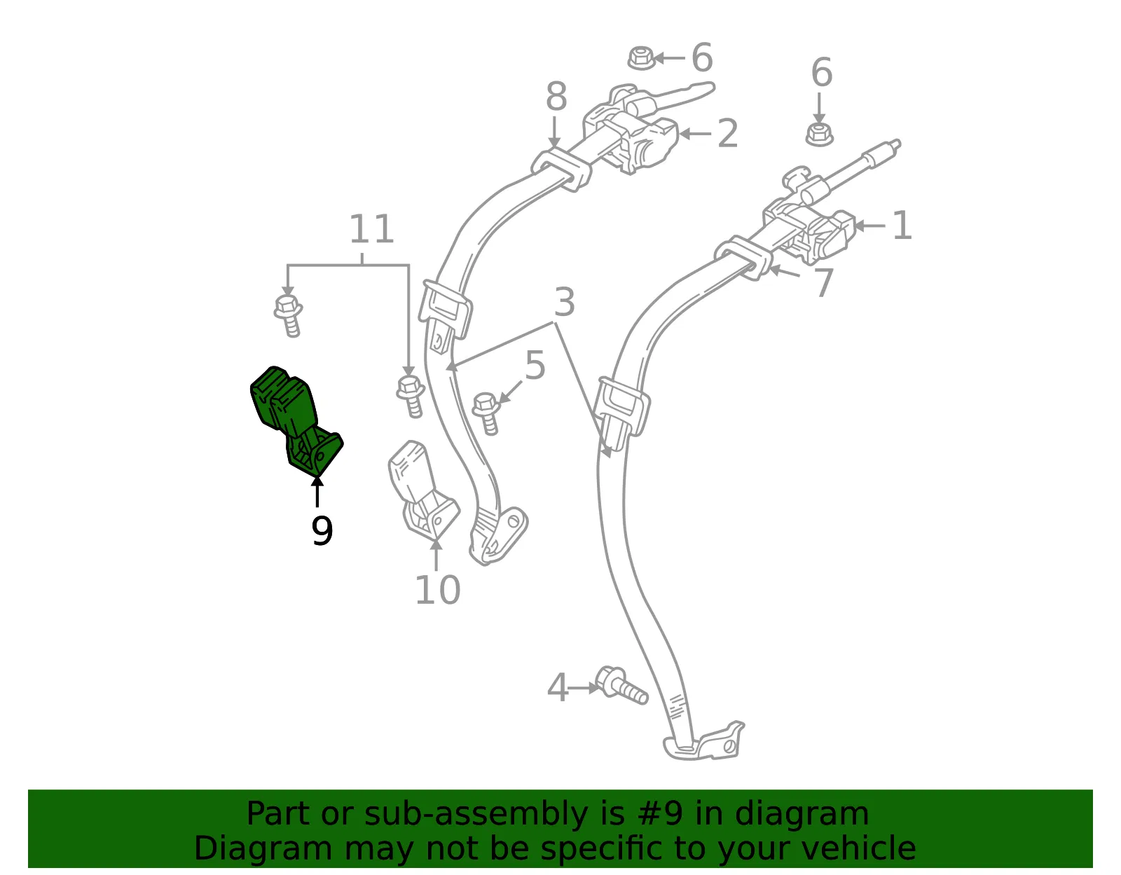 Buckle - Passenger Side (RH) - Volvo (30780621) - view 3