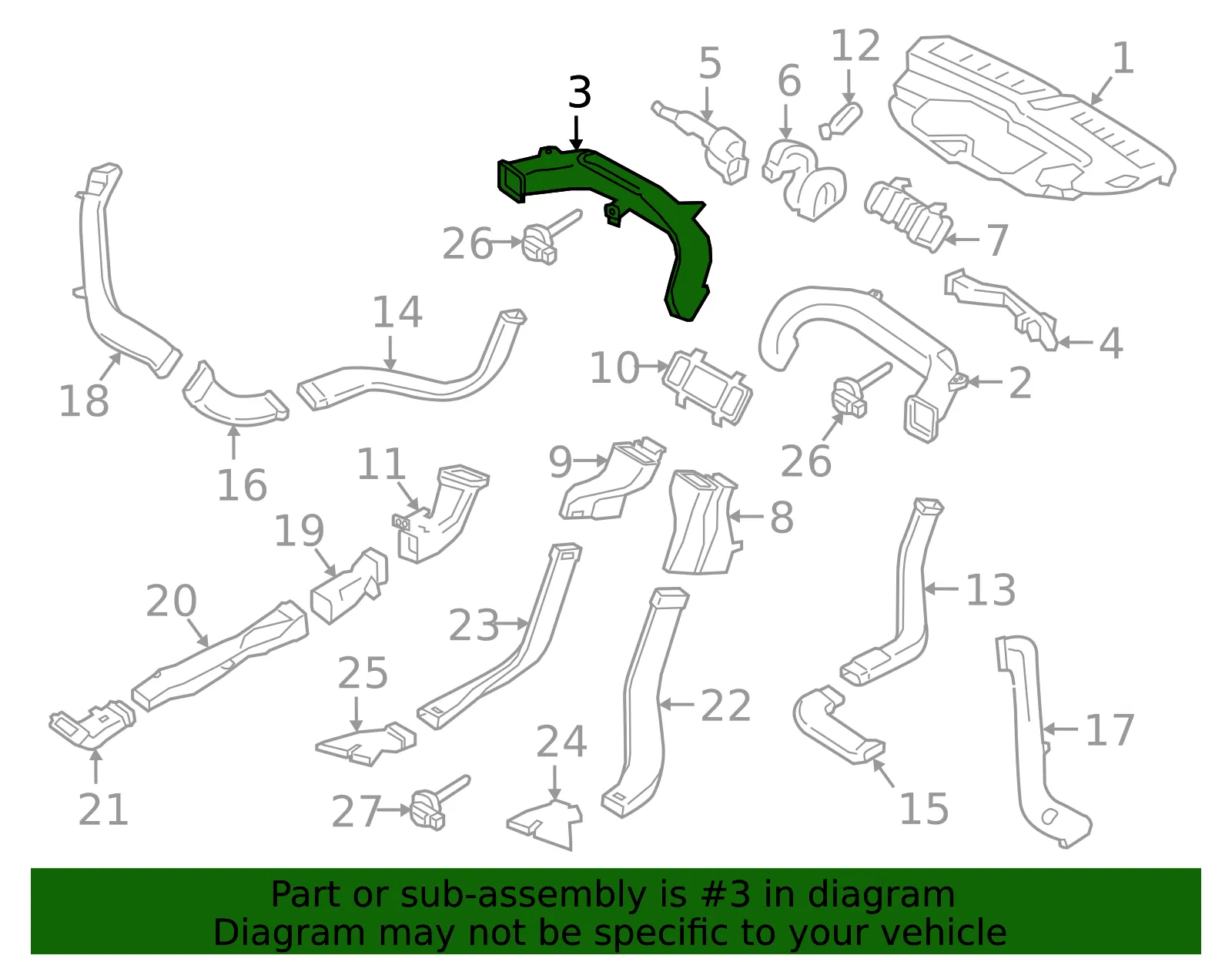 Instrument Panel Air Duct - Volvo (31366602) - view 2