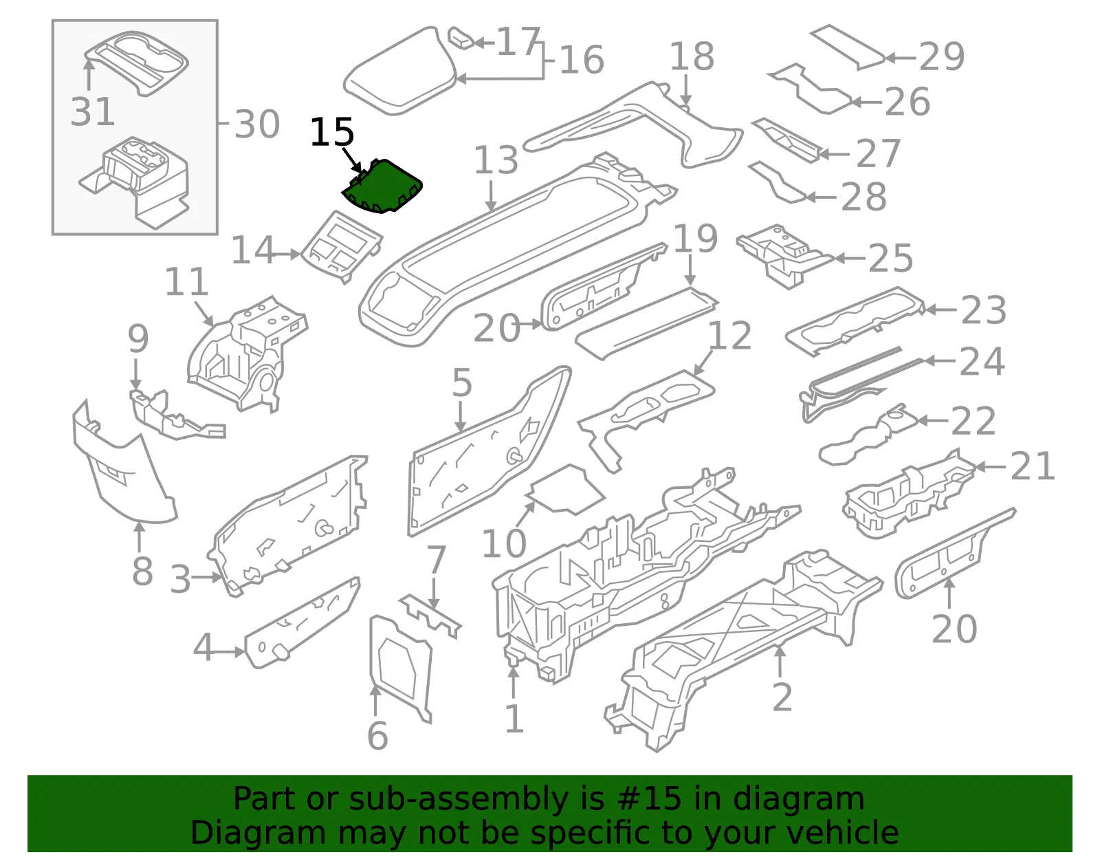 Console Trim Panel Cap - Volvo (31377911) - view 2