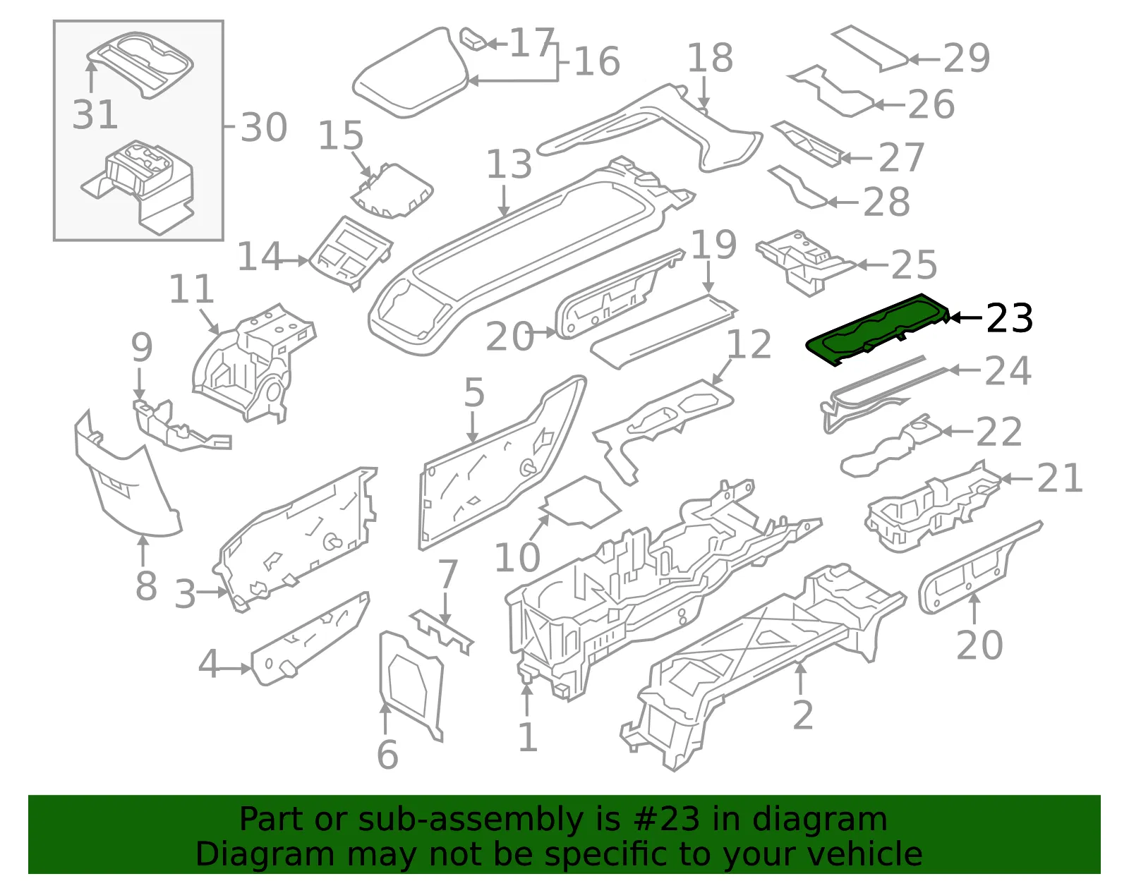Console Cup Holder Bezel - Volvo (31389089) - view 2