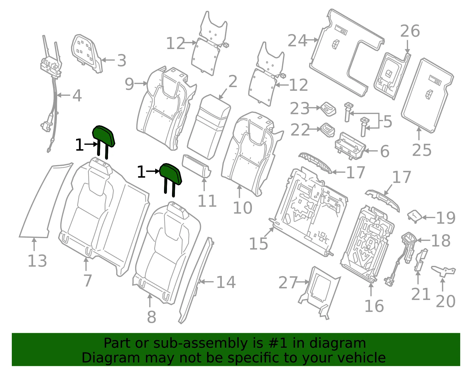 Headrest, Outer - Volvo (31467840) - view 2