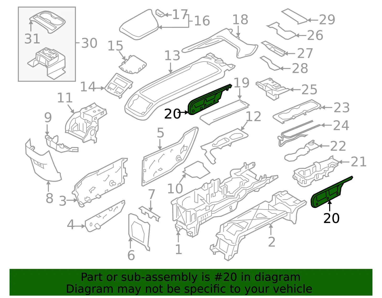 Console Tray Bracket - Passenger Side (RH) - Volvo (31497200) - view 2