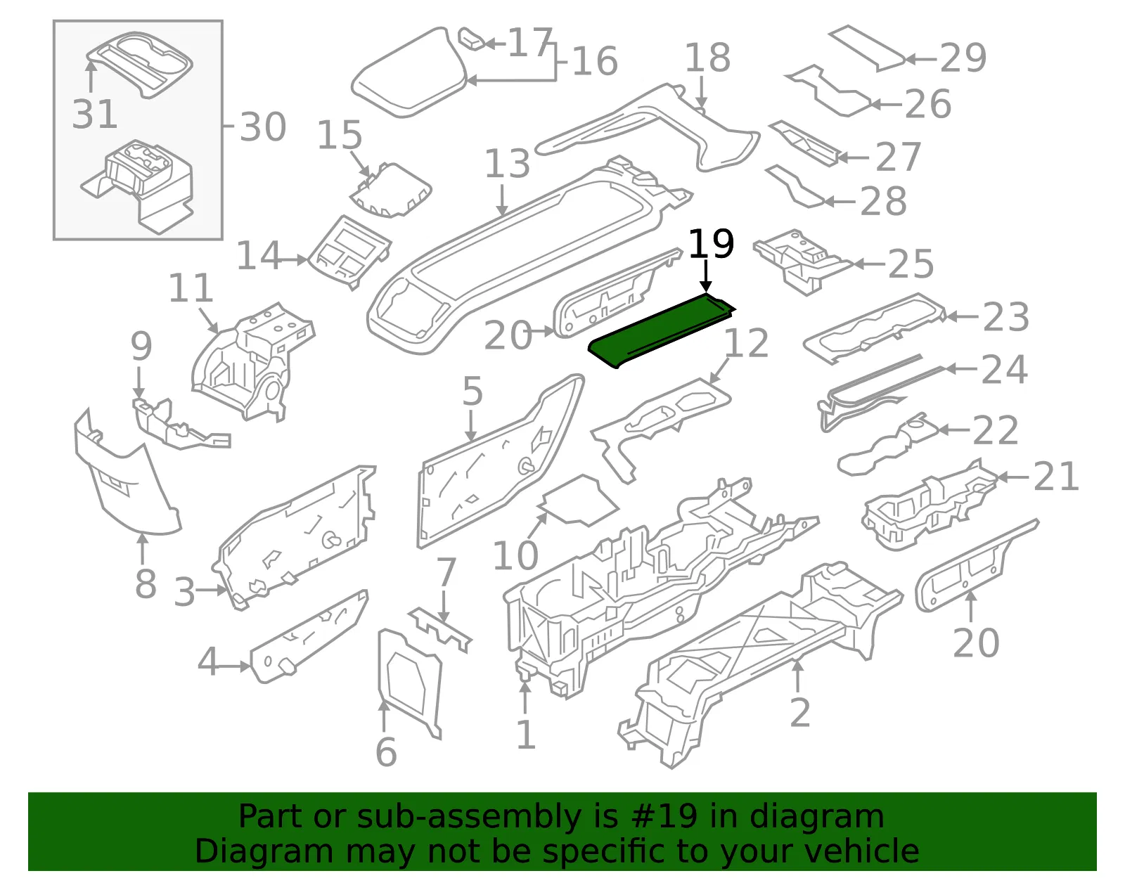 Console Lid - Volvo (31497404) - view 2