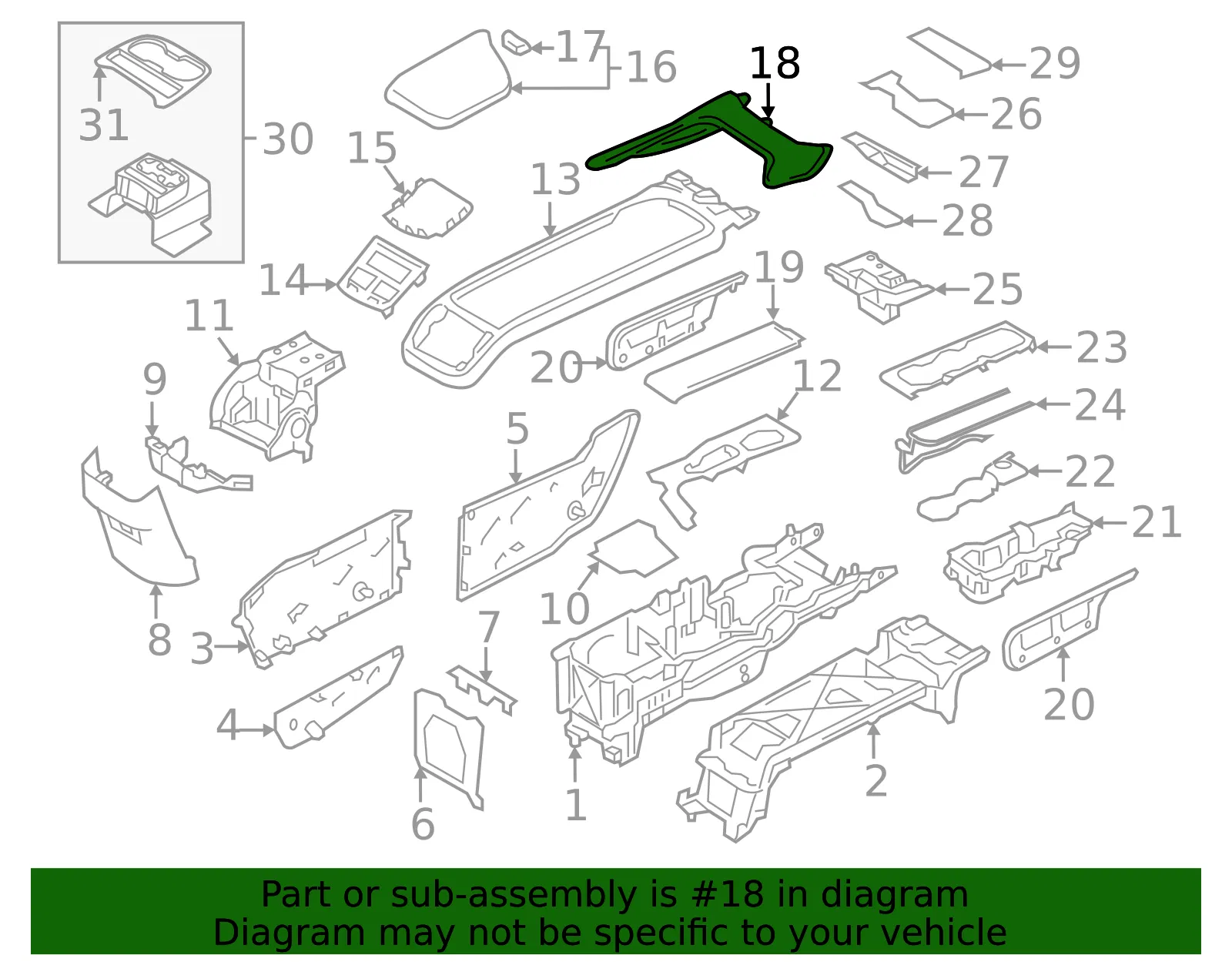 Console Trim Panel - Volvo (31699079) - view 2