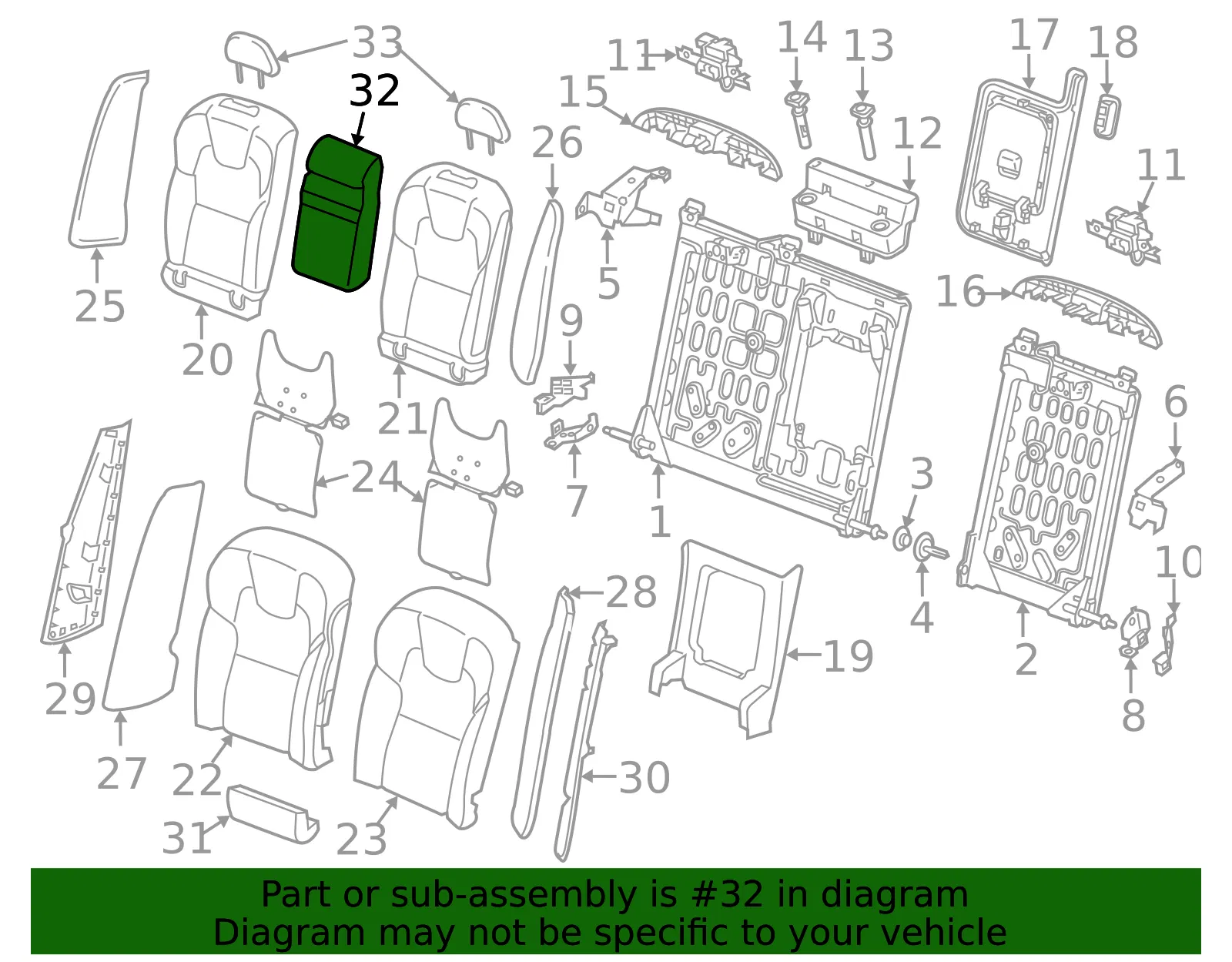 Headrest, Center - Volvo (32208466) - view 2