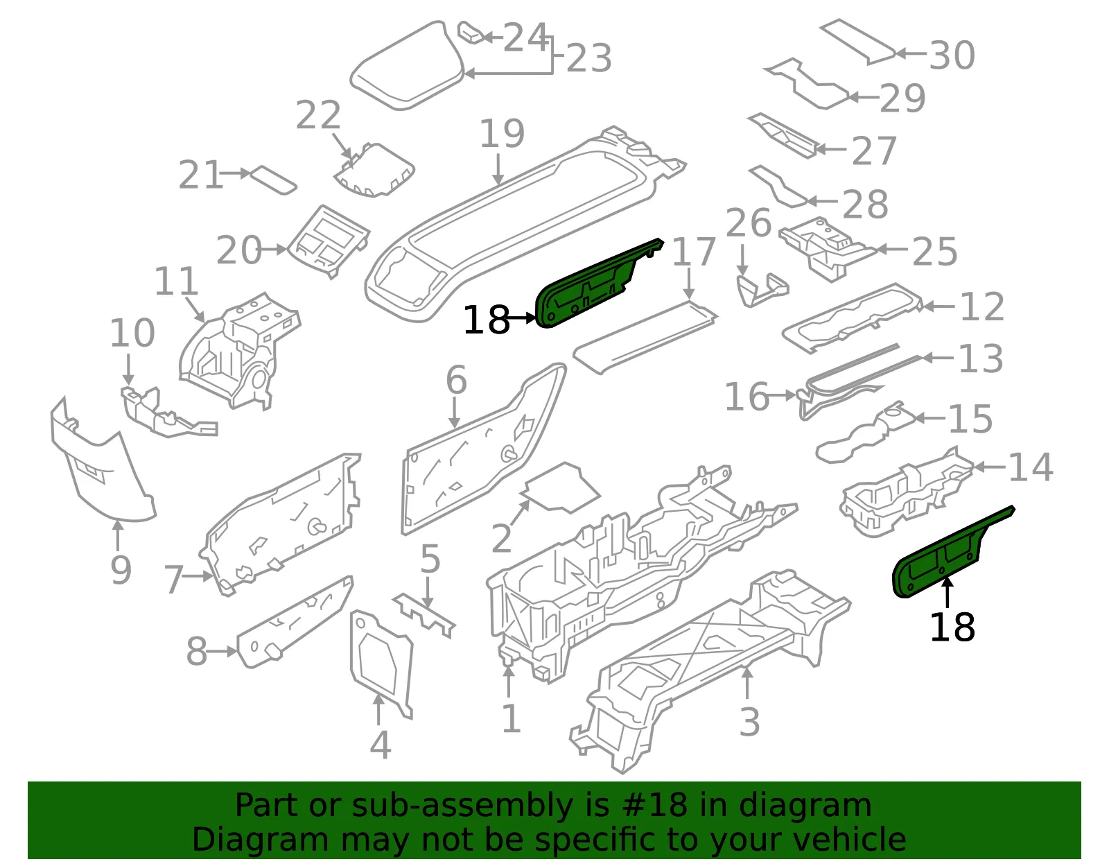 Console Trim Panel - Passenger Side (RH) - Volvo (32226585) - view 2