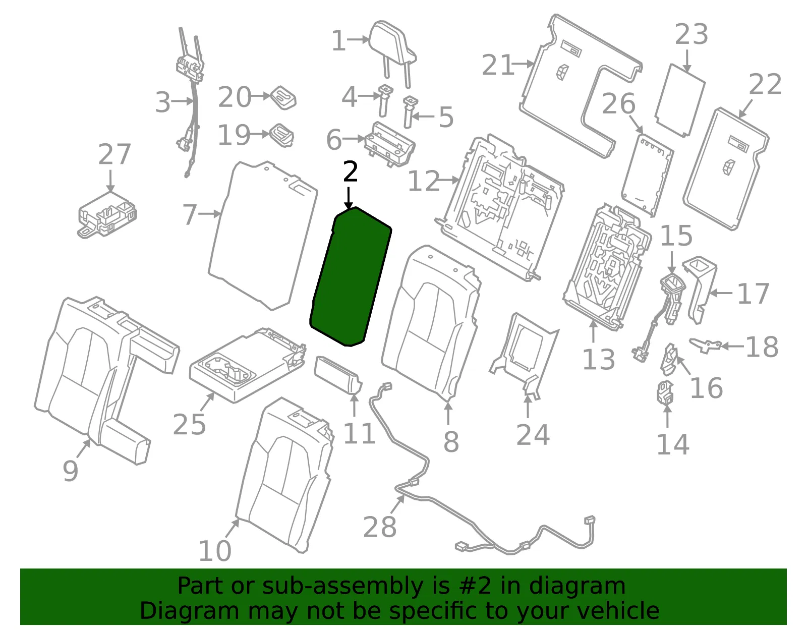 Headrest, Center - Volvo (32248219) - view 2