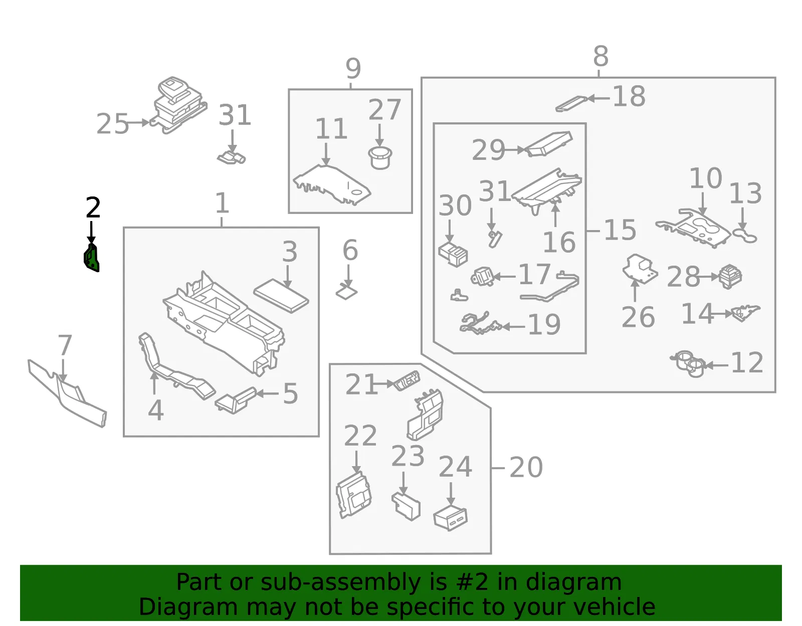 Console Base Front Bracket - Nissan (68179-6RB0A) - view 2