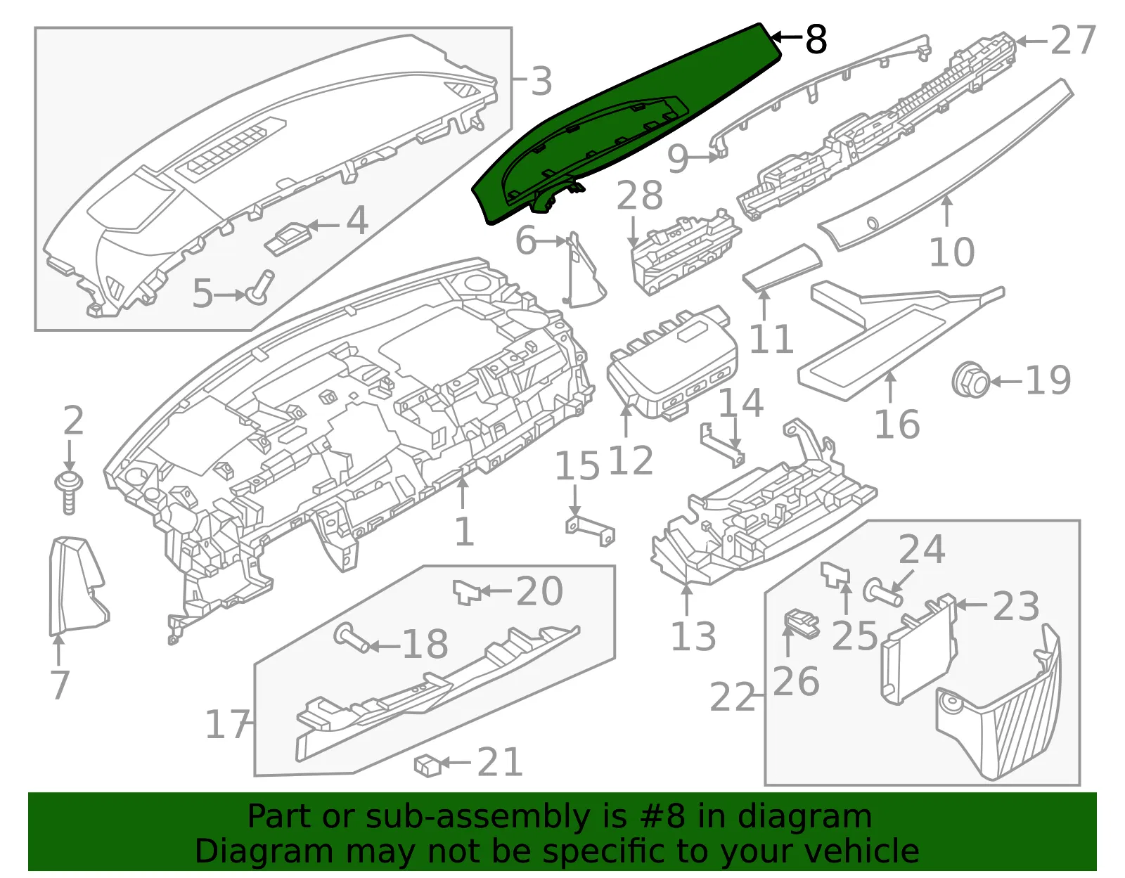 Instrument Panel Pad - Nissan (68211-5MP0A) - view 2
