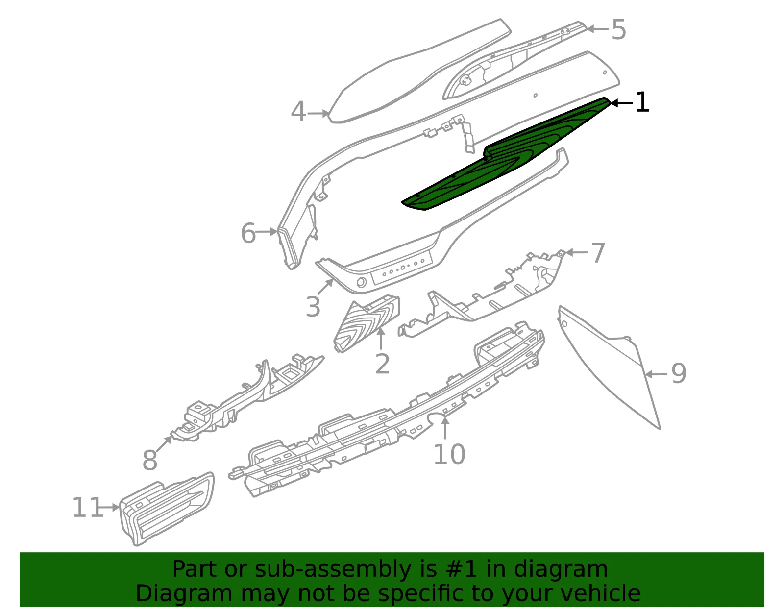 Instrument Panel Trim Panel - Nissan (68411-7BA0A) - view 2