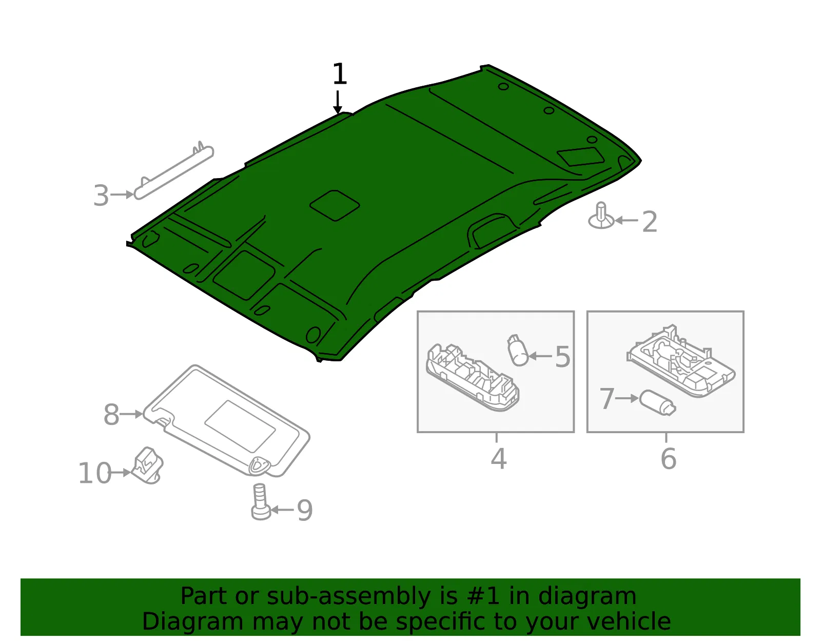 Headlining Assembly - Nissan (73910-5RW0A) - view 2