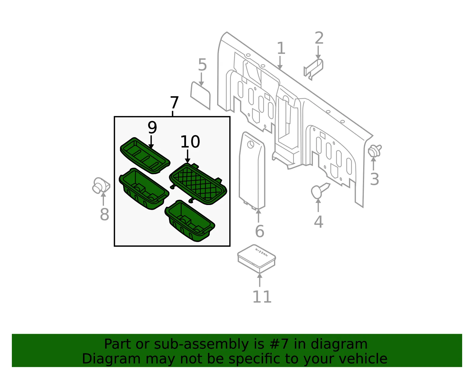 Floor Storage Compartment - Nissan (76983-9BN0A) - view 2