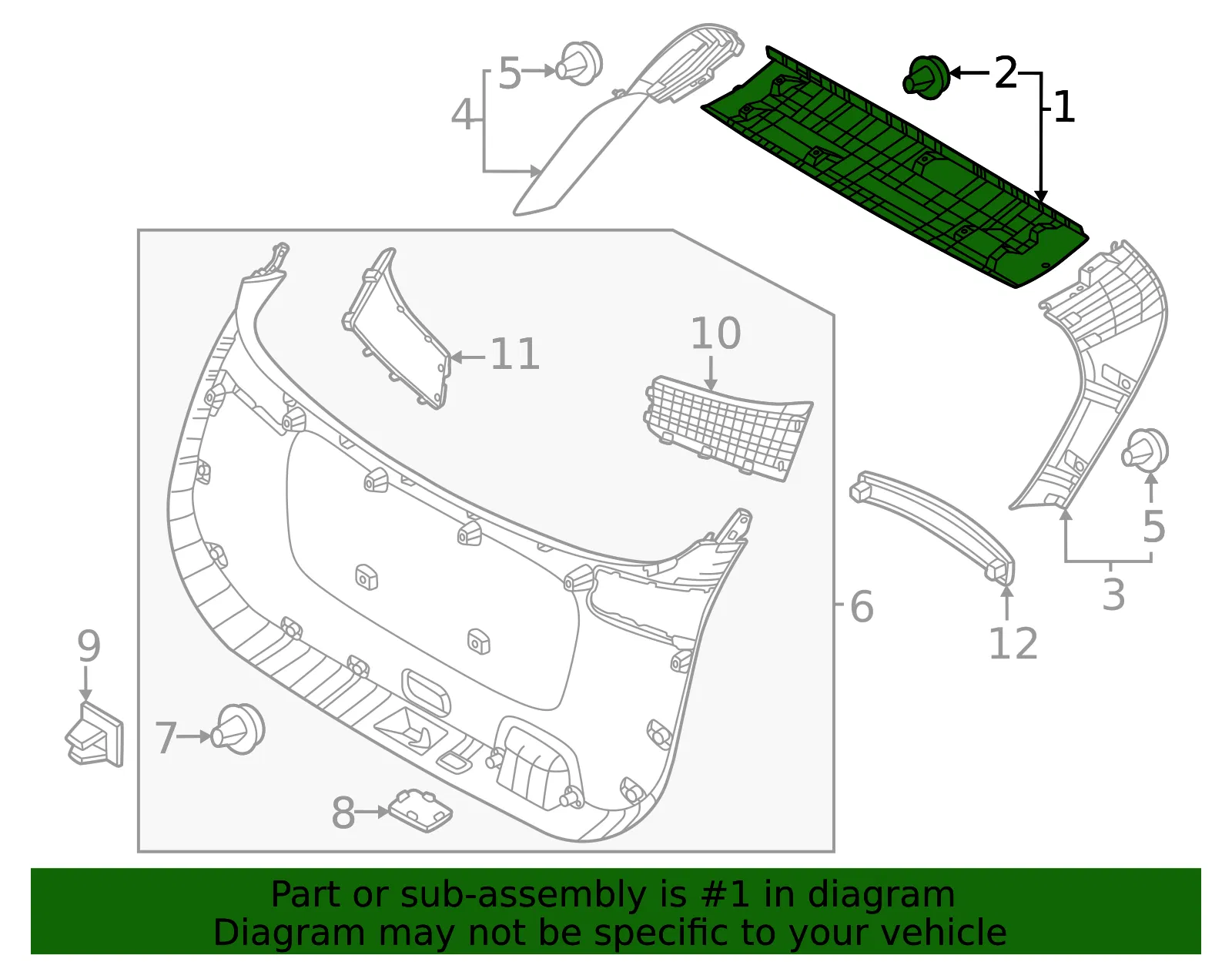Upper Gate Trim - Kia (81720-P1000WK) - view 2