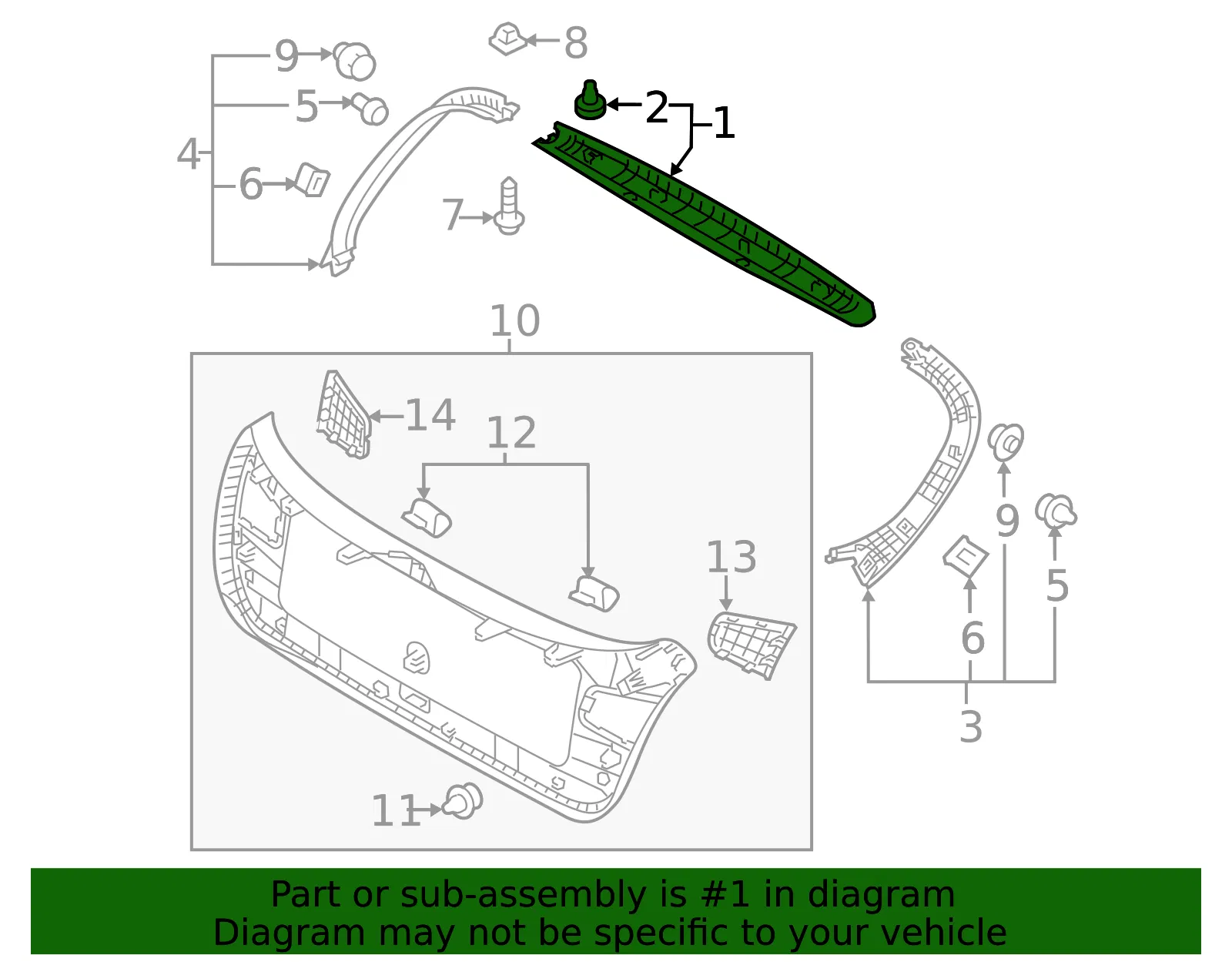 Upper Gate Trim - Kia (81760-B0000WK) - view 2