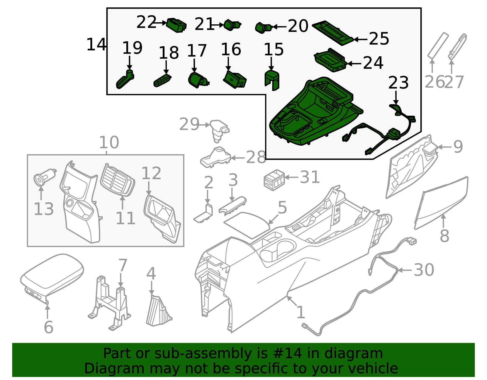 Upper Console - Kia (84606-Q5KA0DHV) - view 2