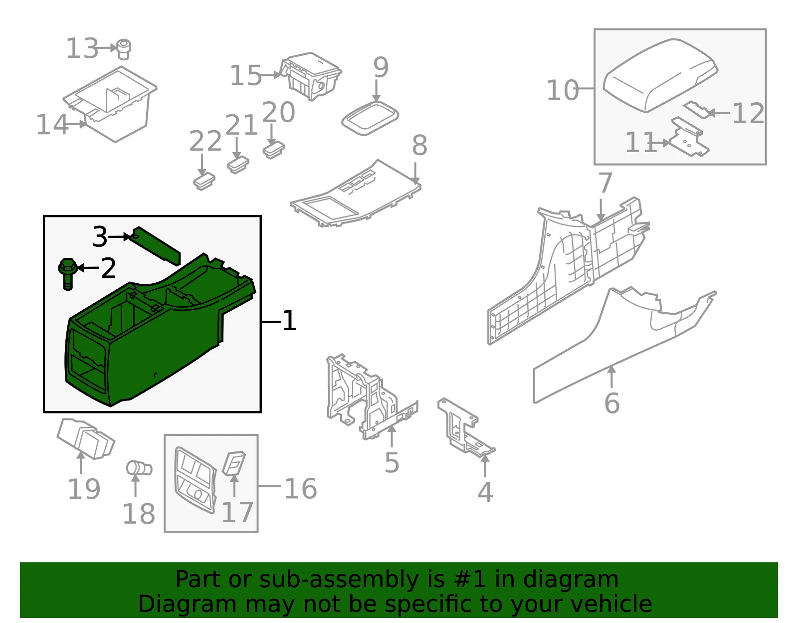 Console Assembly - Kia (84610-3F000LK) - view 2