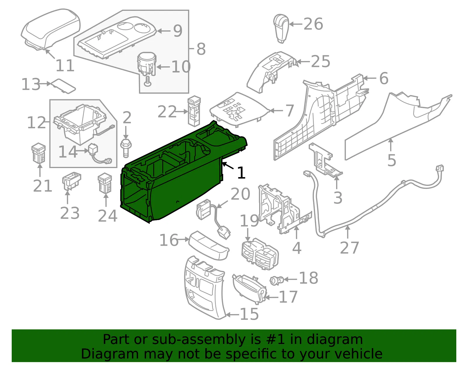 Center Console - Kia (84610-3F01526) - view 2