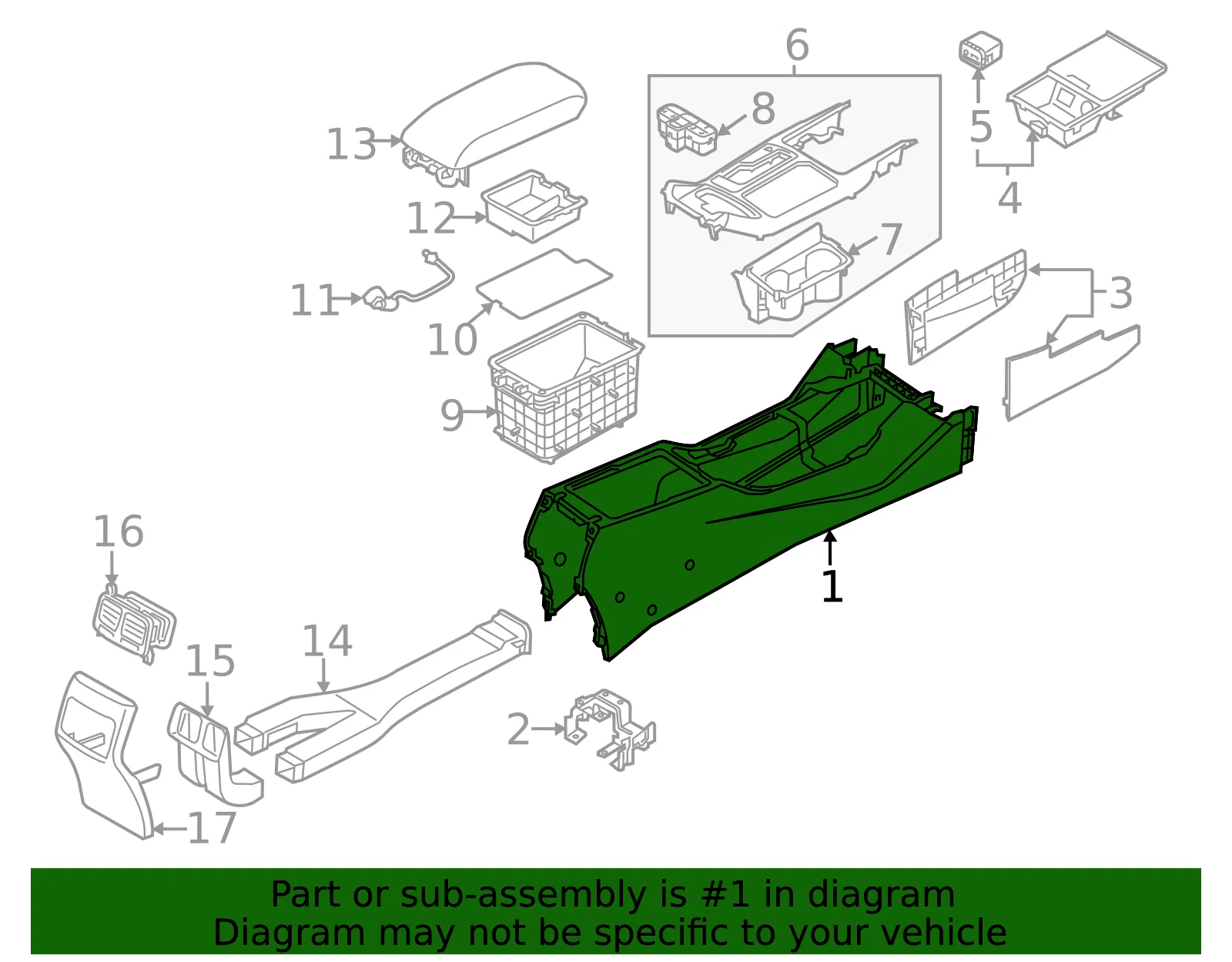 Floor Console - Kia (84611-3RAA0GVF) - view 2
