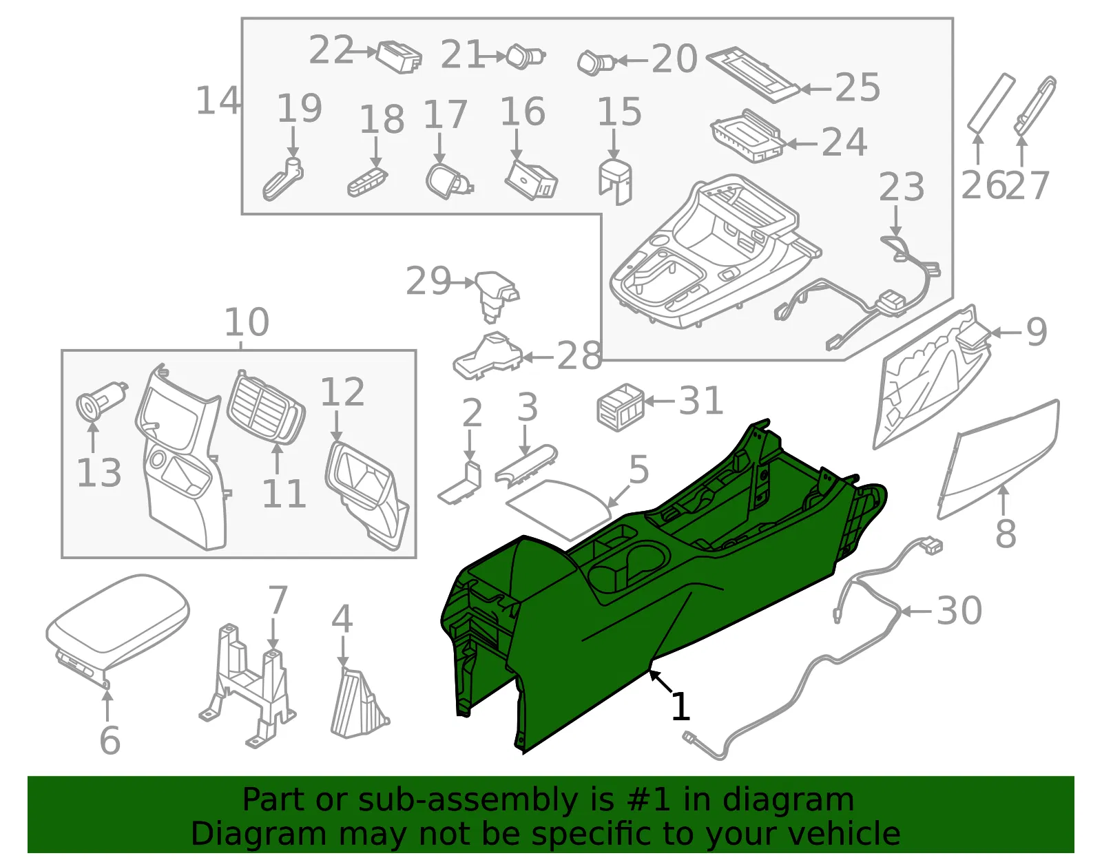 Console Assembly - Kia (84611-Q5300WK) - view 2