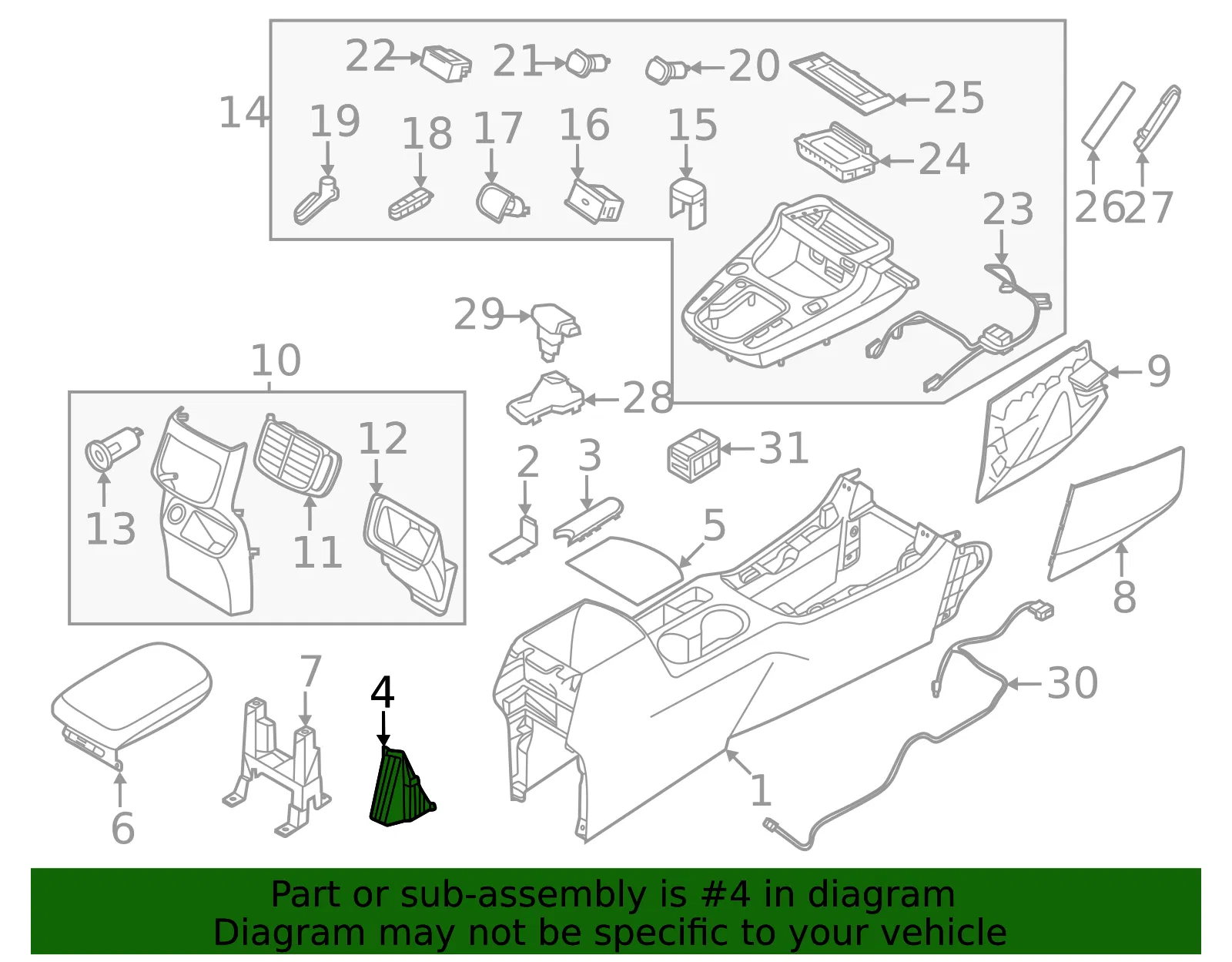 Console Assembly Cover - Kia (84612-Q5000WK) - view 2