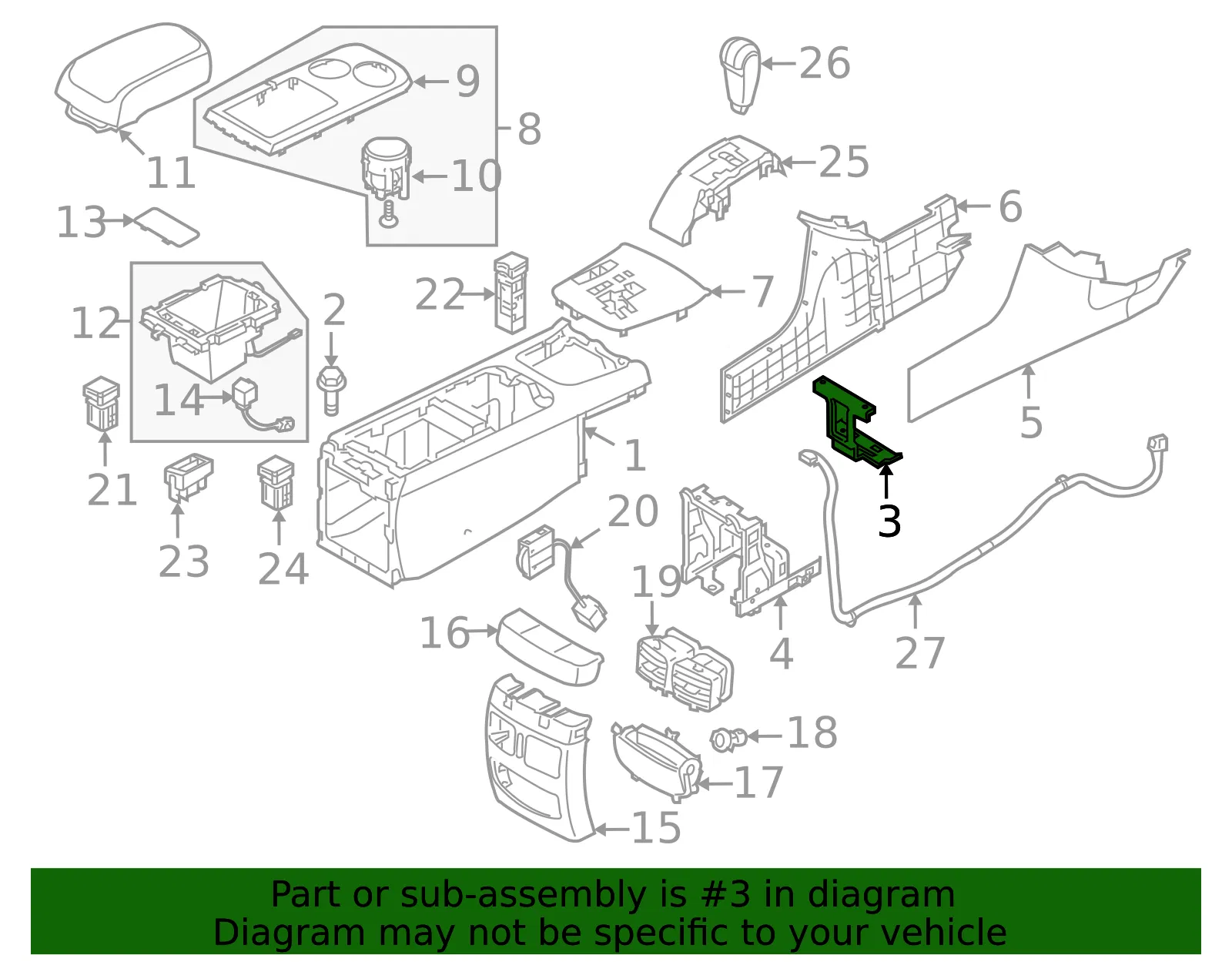 Center Console Front Bracket - Kia (84620-3F005) - view 2