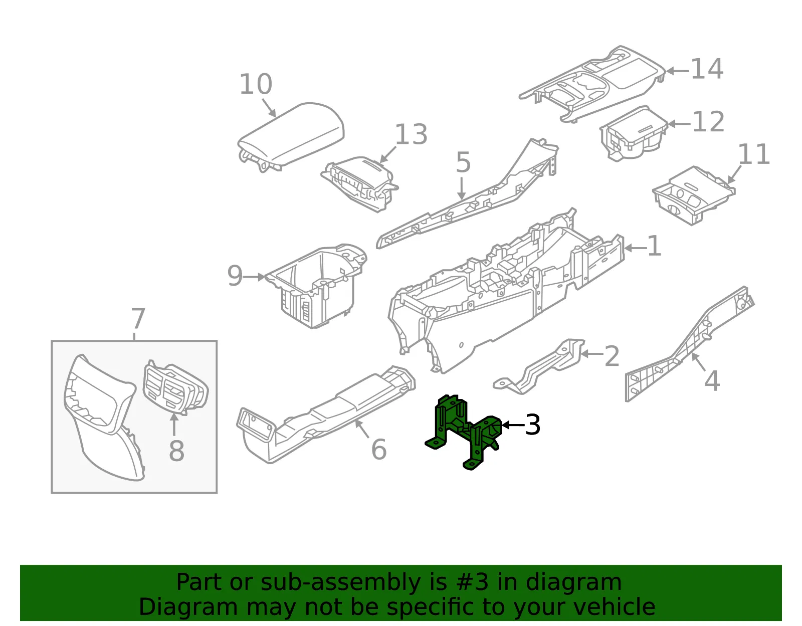 Center Console Rear Bracket - Kia (84630-3T000) - view 2