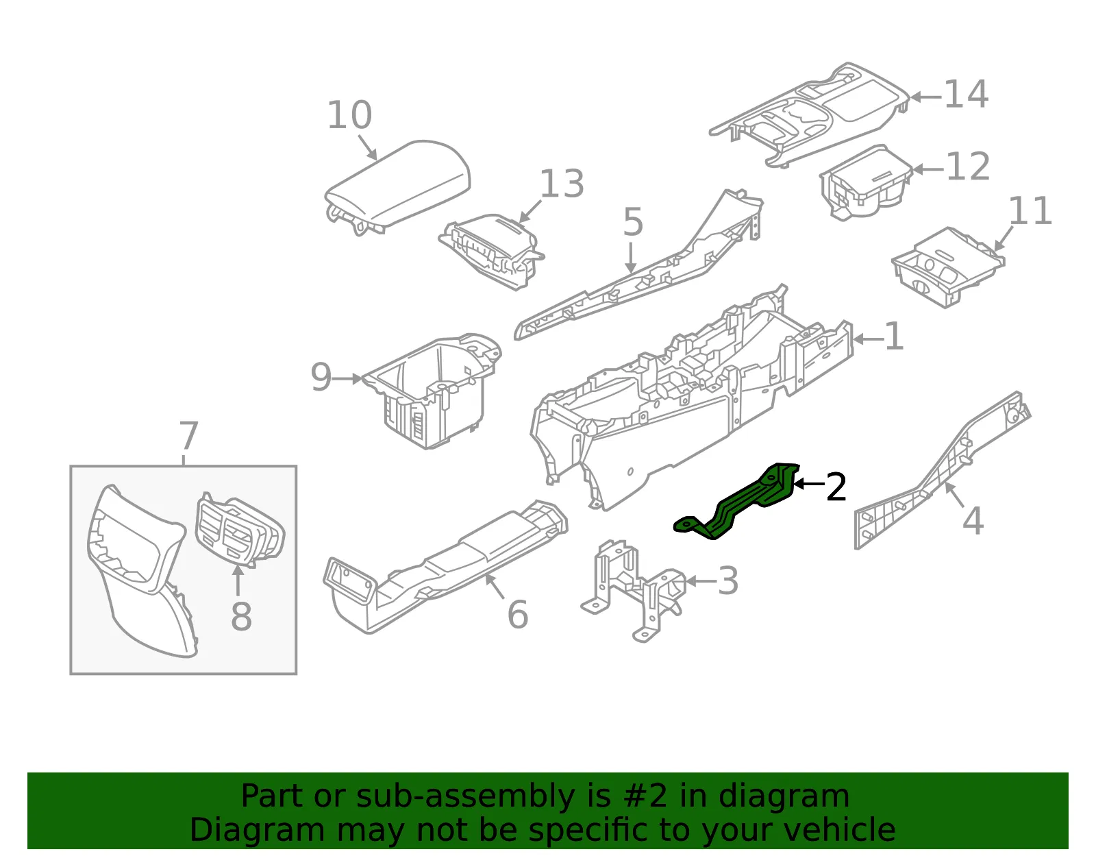 Center Console Front Bracket - Kia (84632-3T000) - view 2