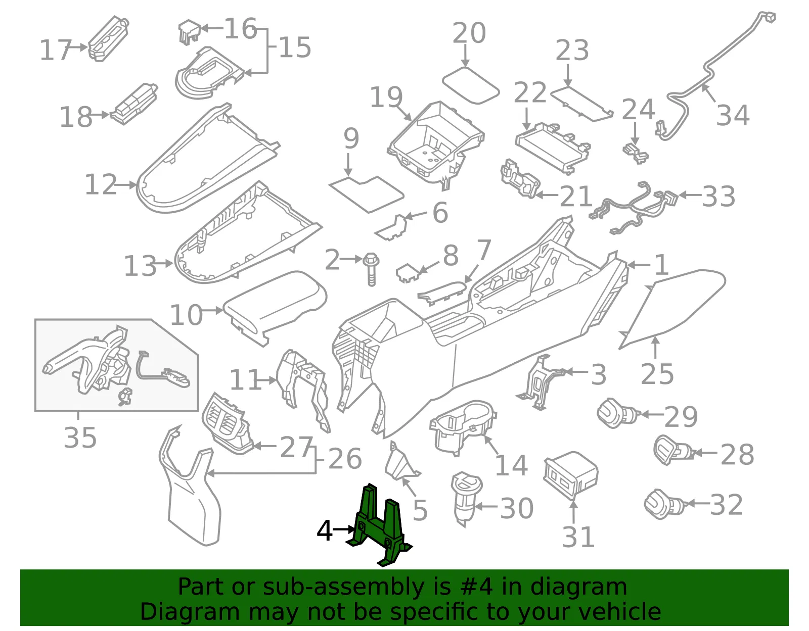 Console Base Rear Bracket - Kia (84635-M7000) - view 2