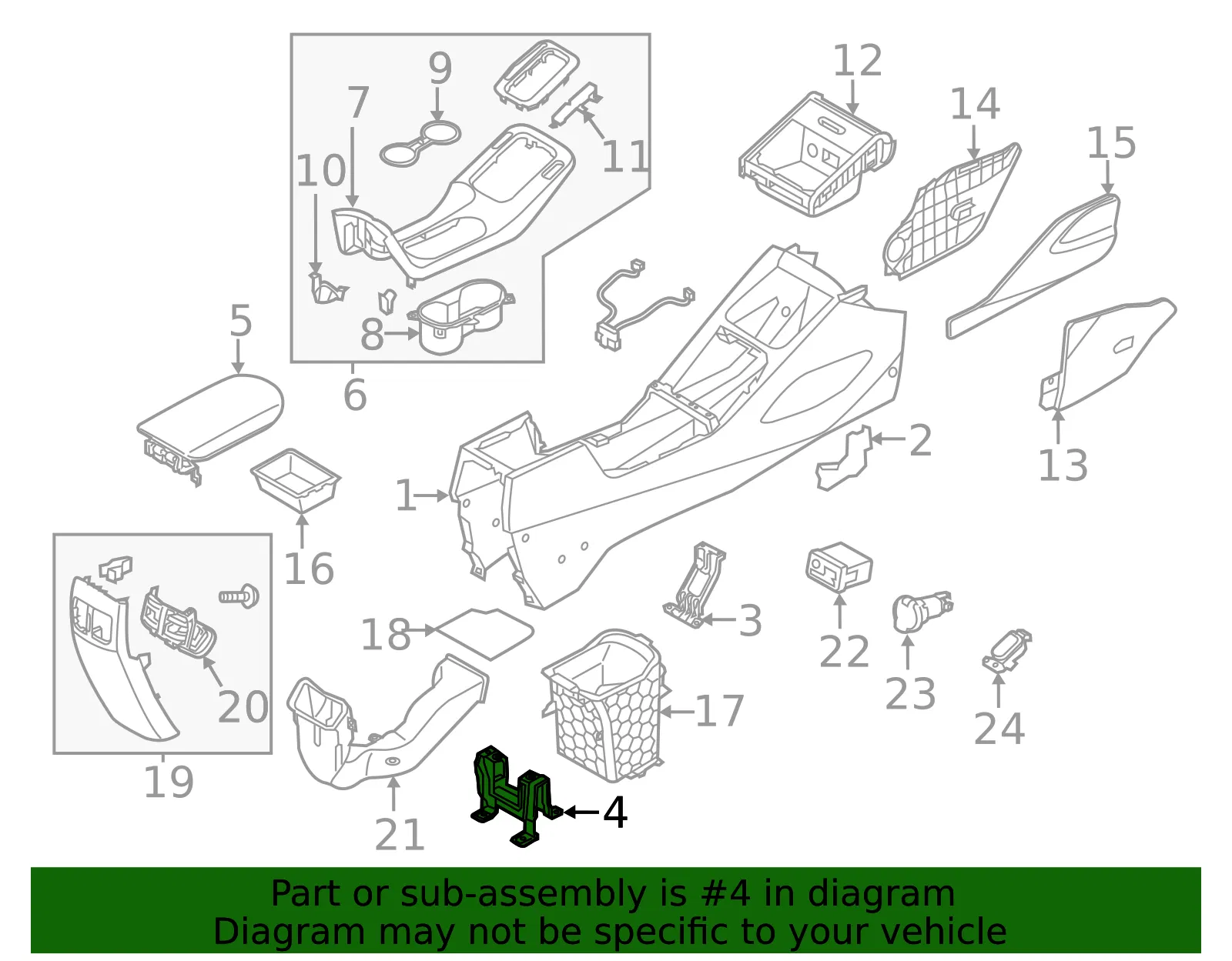 Console Base Rear Bracket - Kia (84690-A7000) - view 2