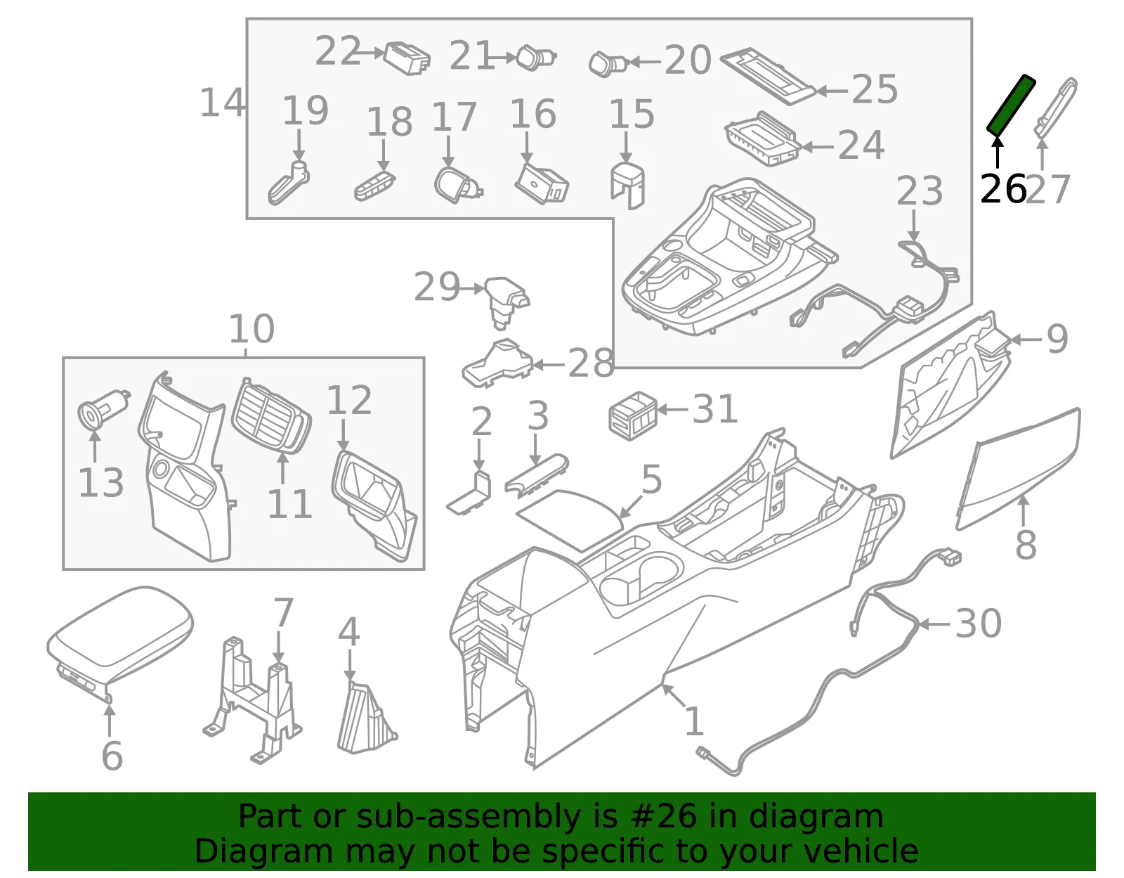 Console Trim Panel - Kia (84693-Q5000WK) - view 2