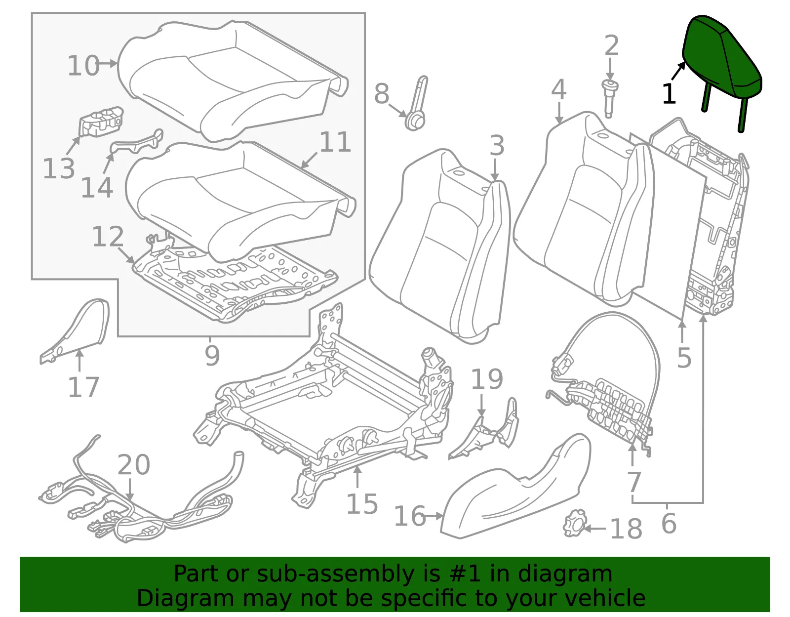 Headrest - Nissan (86400-6GP1D) - view 2