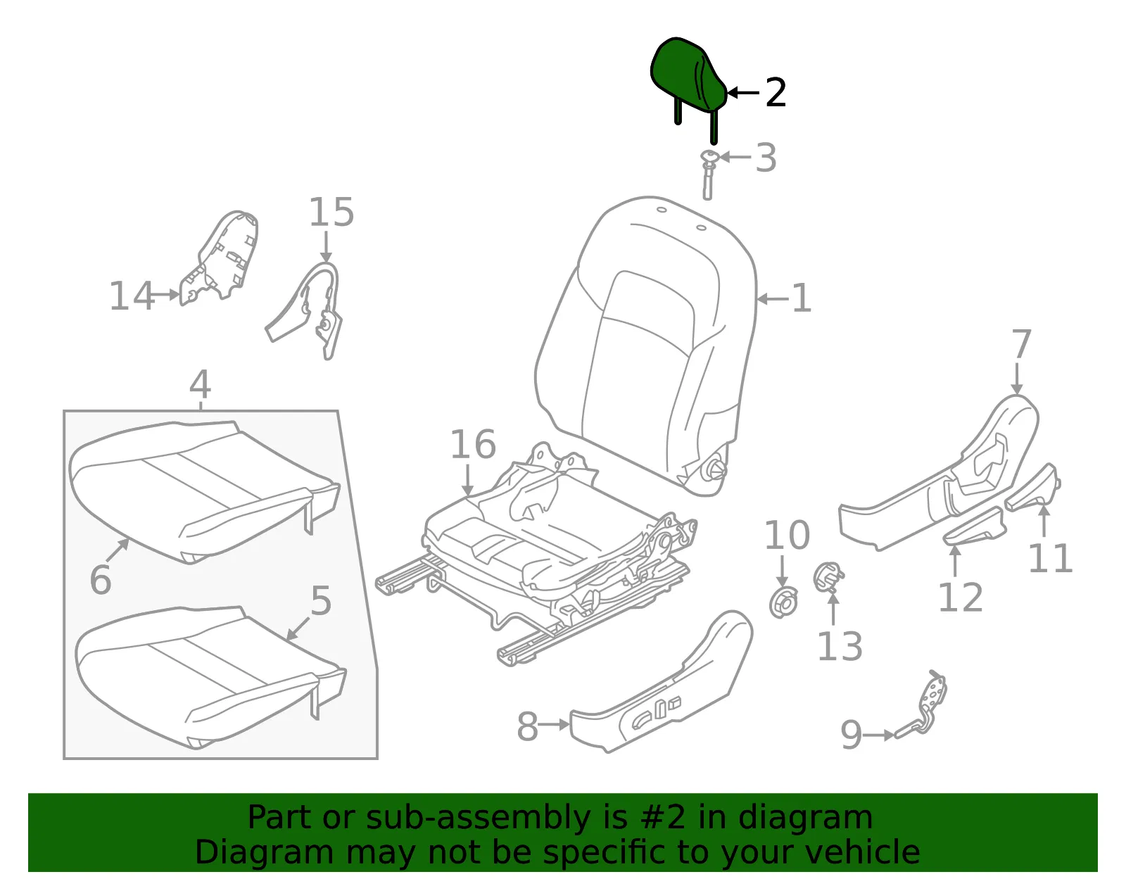 Headrest - Nissan (86400-6LY0D) - view 2