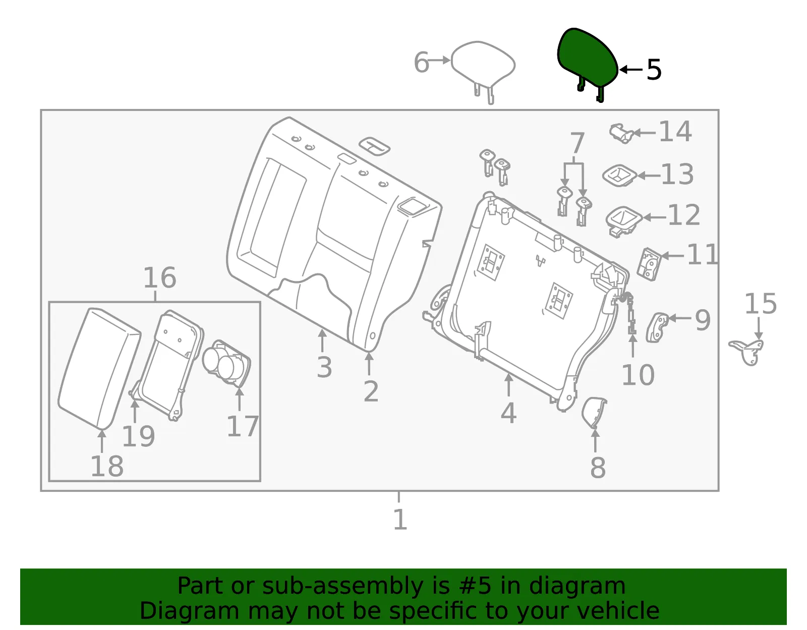 Headrest, Outer - Nissan (86430-6MA0A) - view 2