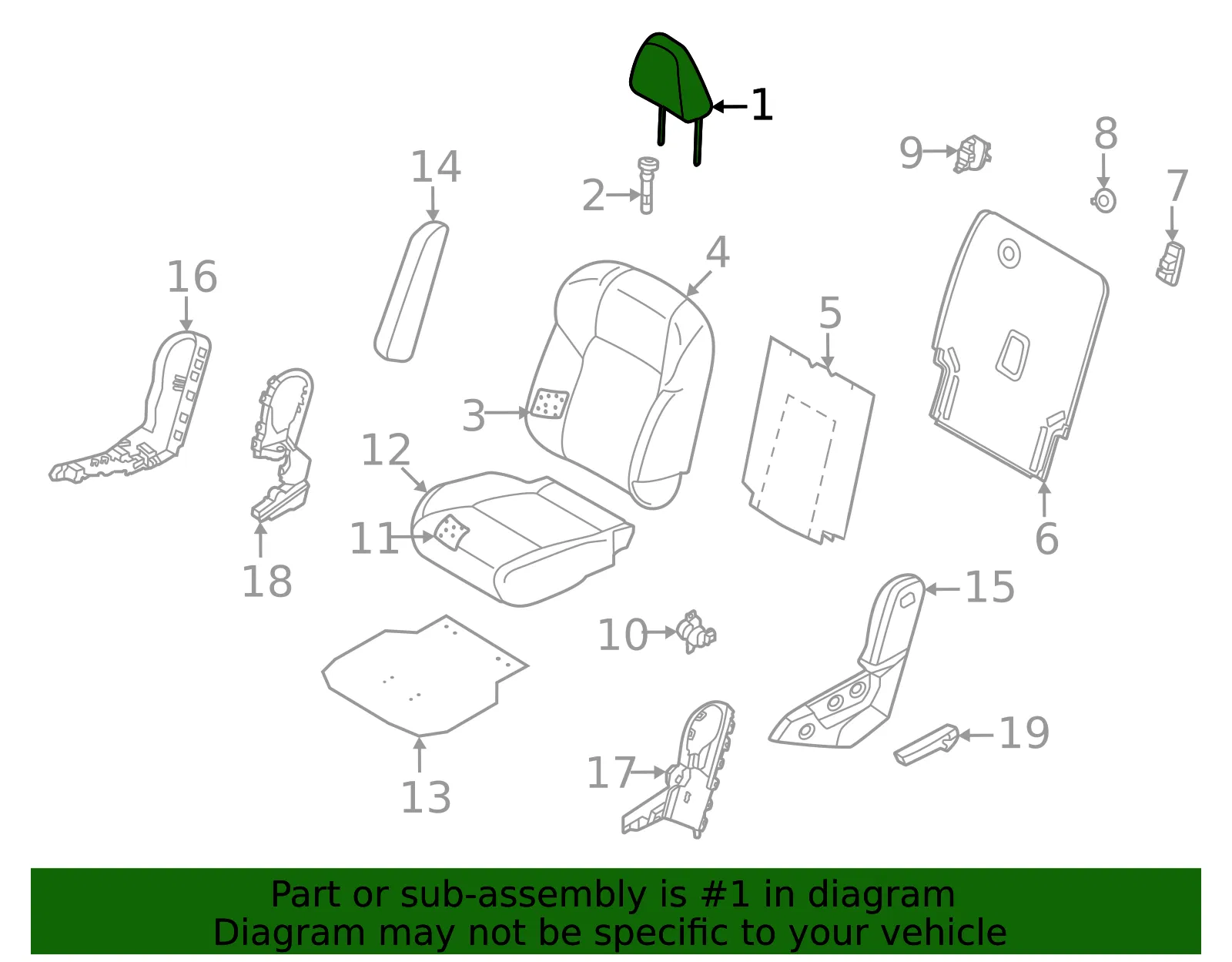 Headrest, Outer - Nissan (86430-6TF8C) - view 2