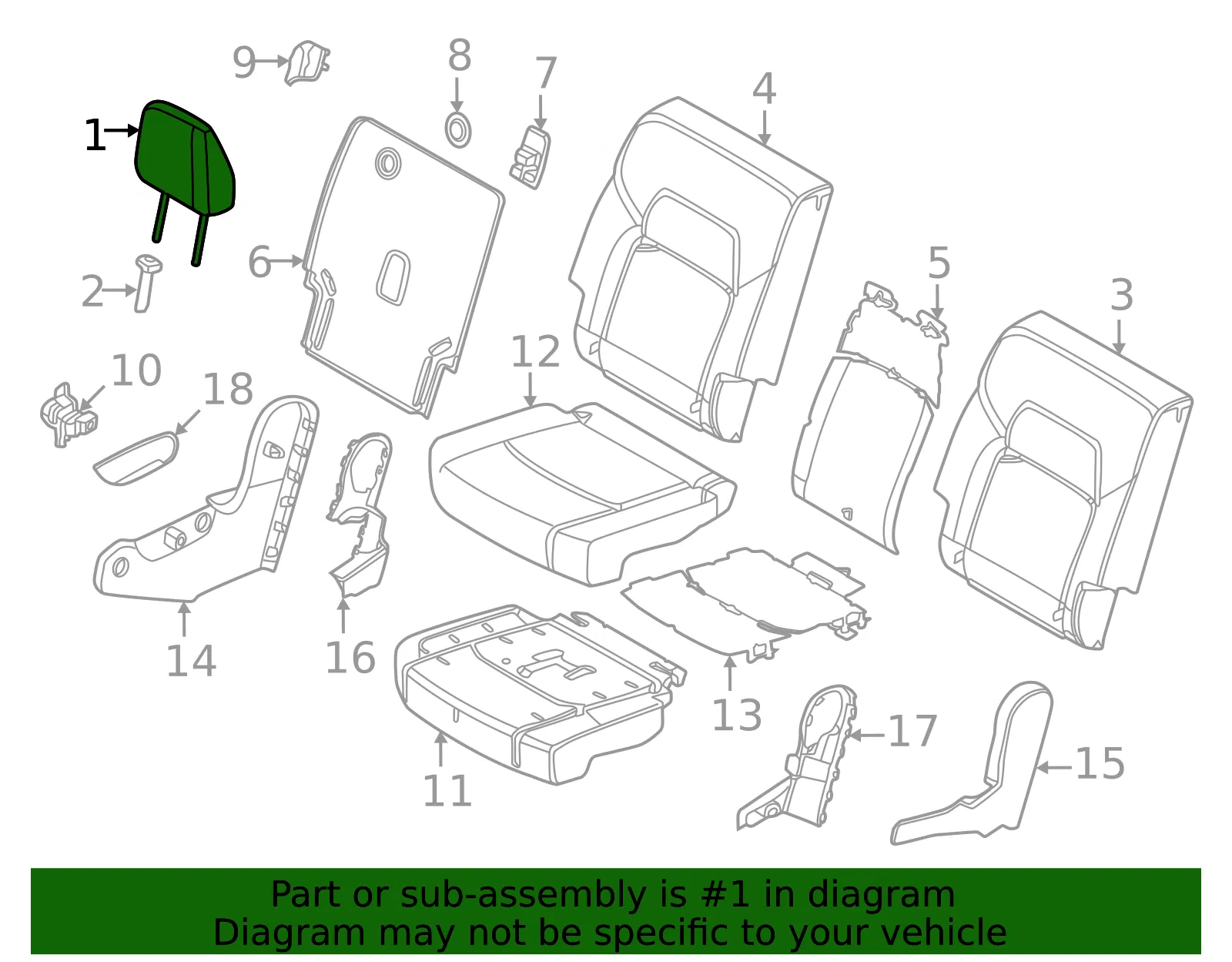 Headrest, Outer - Nissan (86430-6TF9C) - view 2