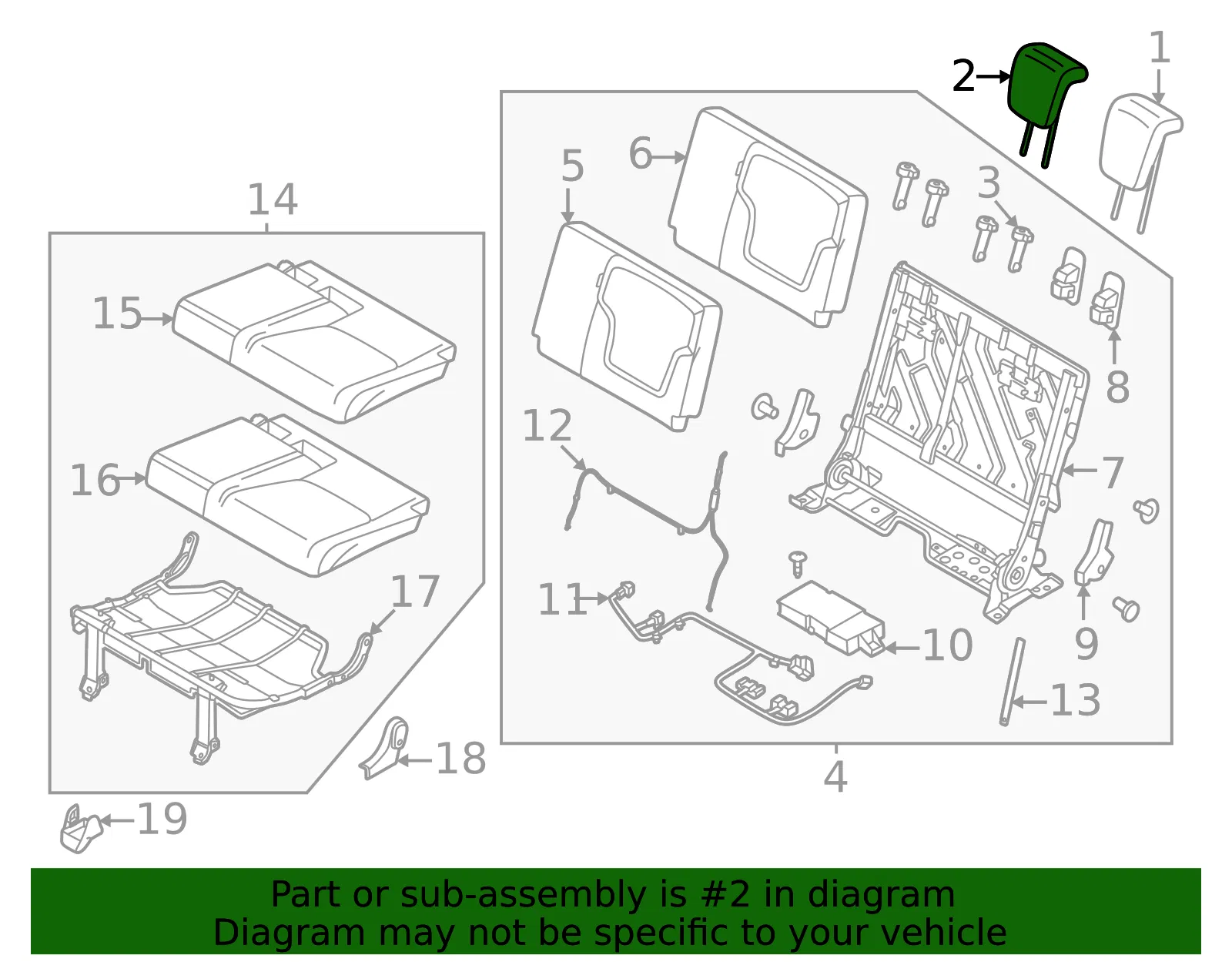 Headrest, Outer - Nissan (86430-7KH0A) - view 2