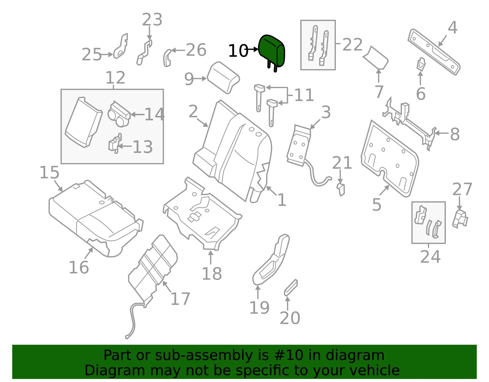 Headrest, Outer - Nissan (86430-9PG0A) - view 2