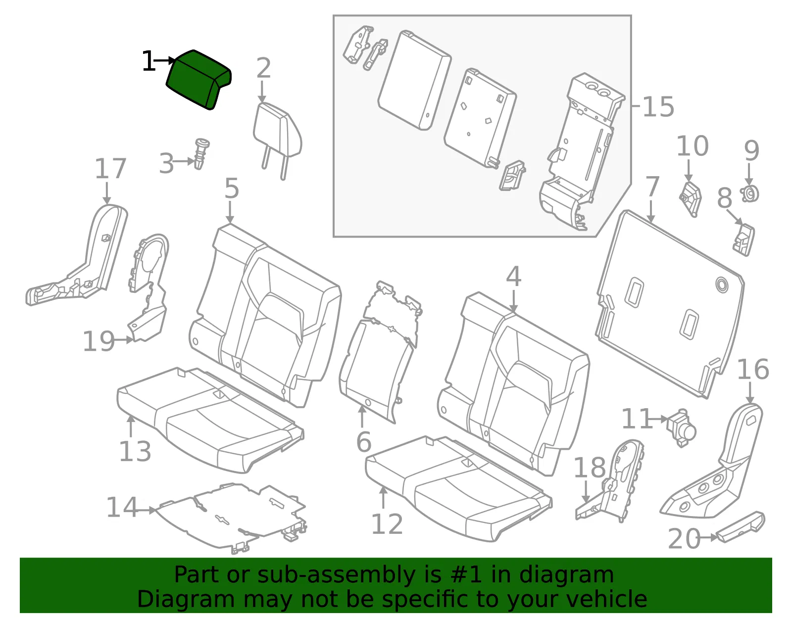 Headrest, Center - Nissan (86460-6TB8A) - view 2