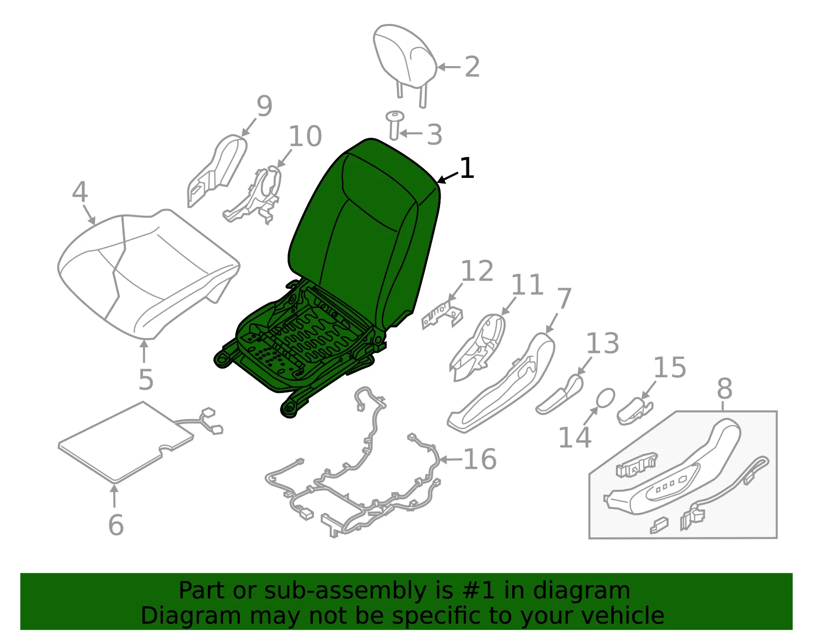 Seat Assembly - Nissan (87155-5SA2E) - view 2
