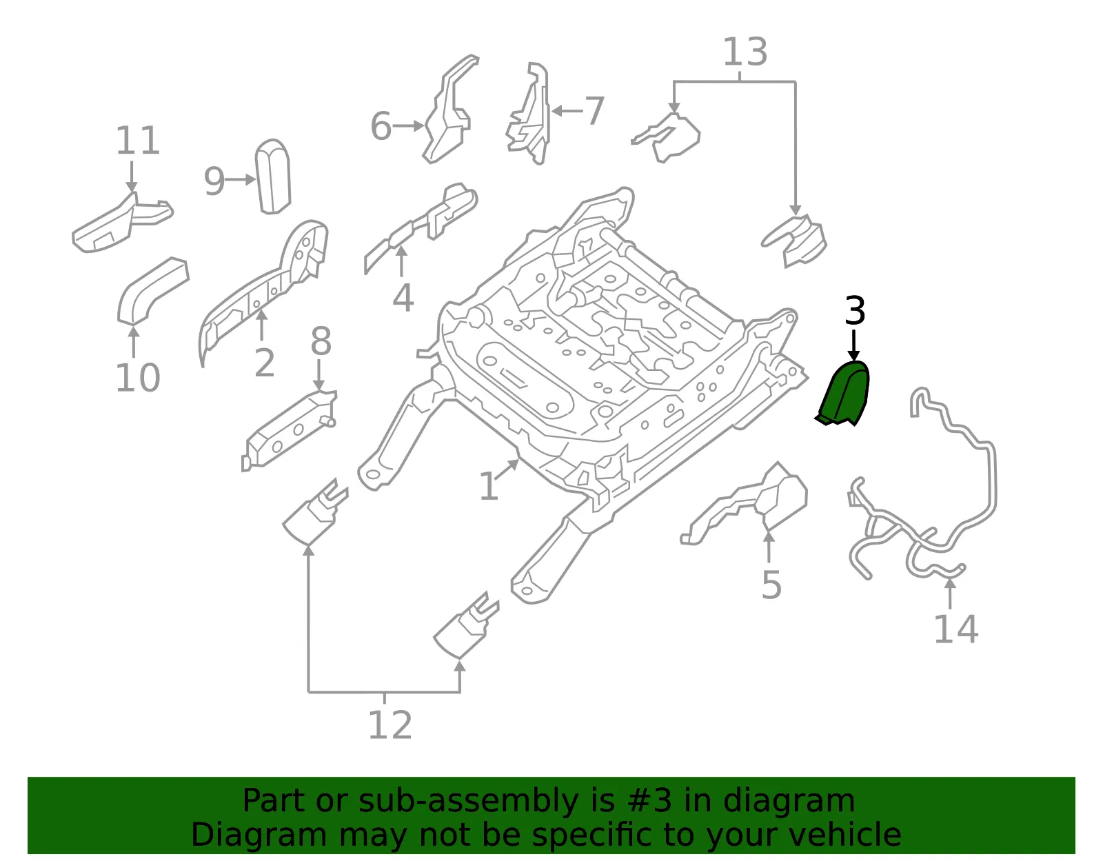 Seat Frame Trim Panel - Nissan (87331-3KA0D) - view 2