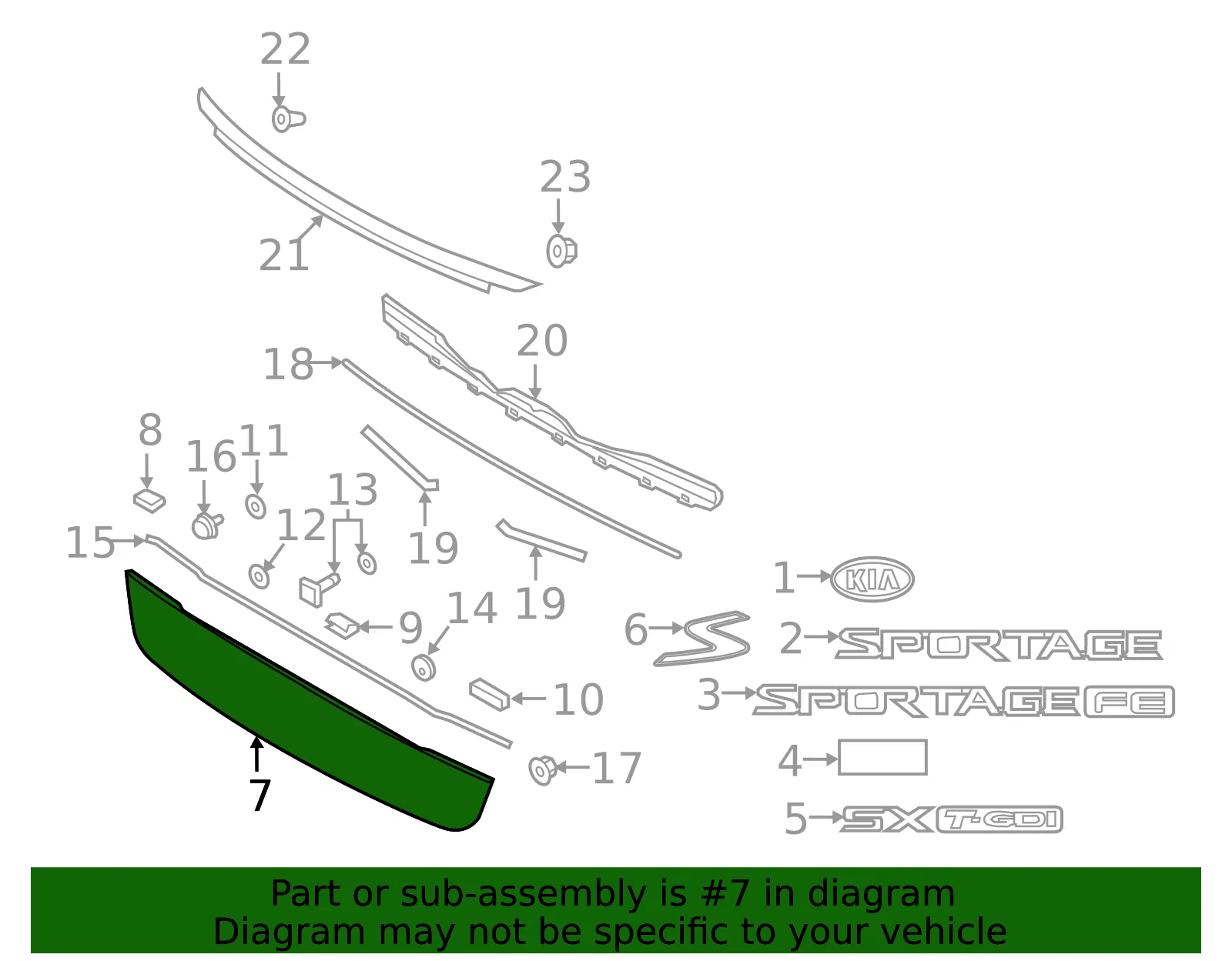Tail Gate Trim - Kia (87371-D9030) - view 2