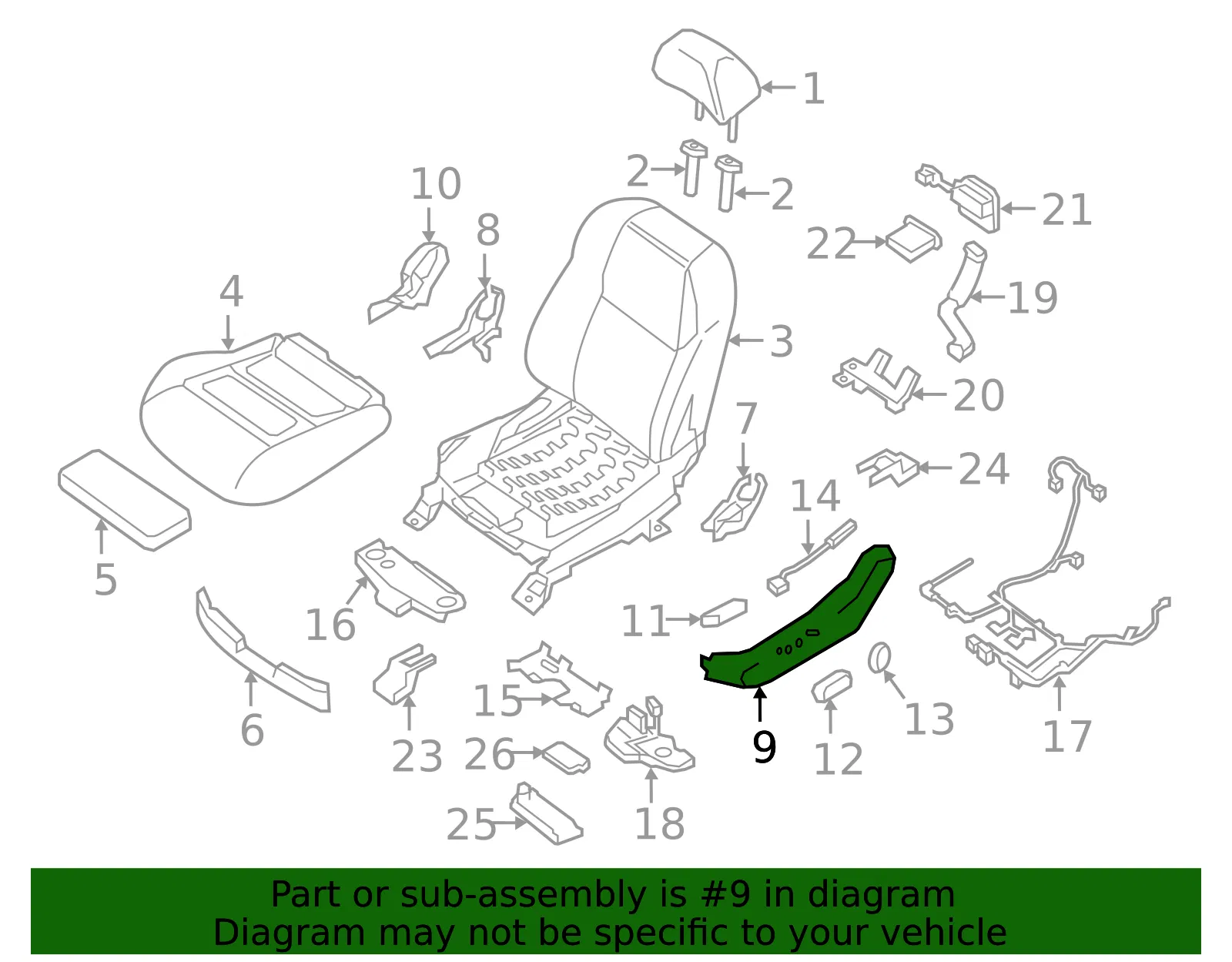 Seat Frame Trim Panel - Nissan (87380-4RA2A) - view 2