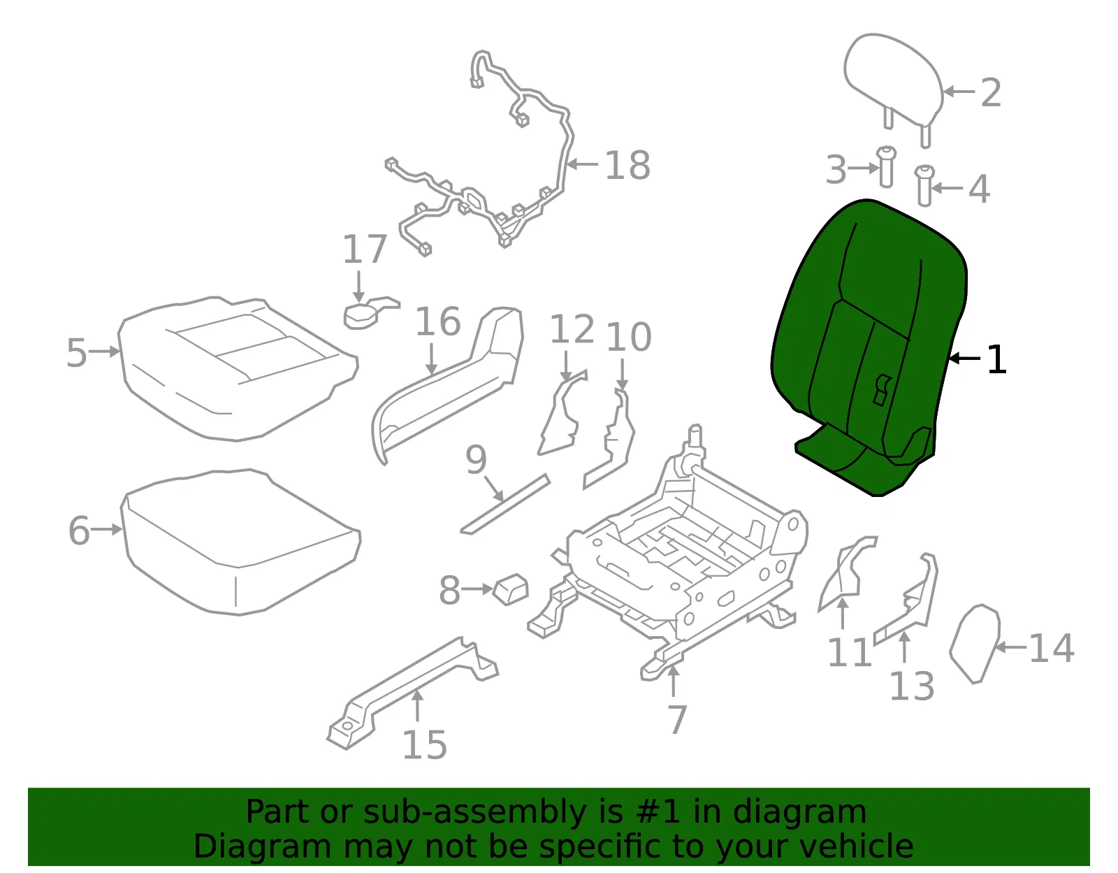 Seat Back Assembly - Nissan (87600-9GJ4E) - view 2