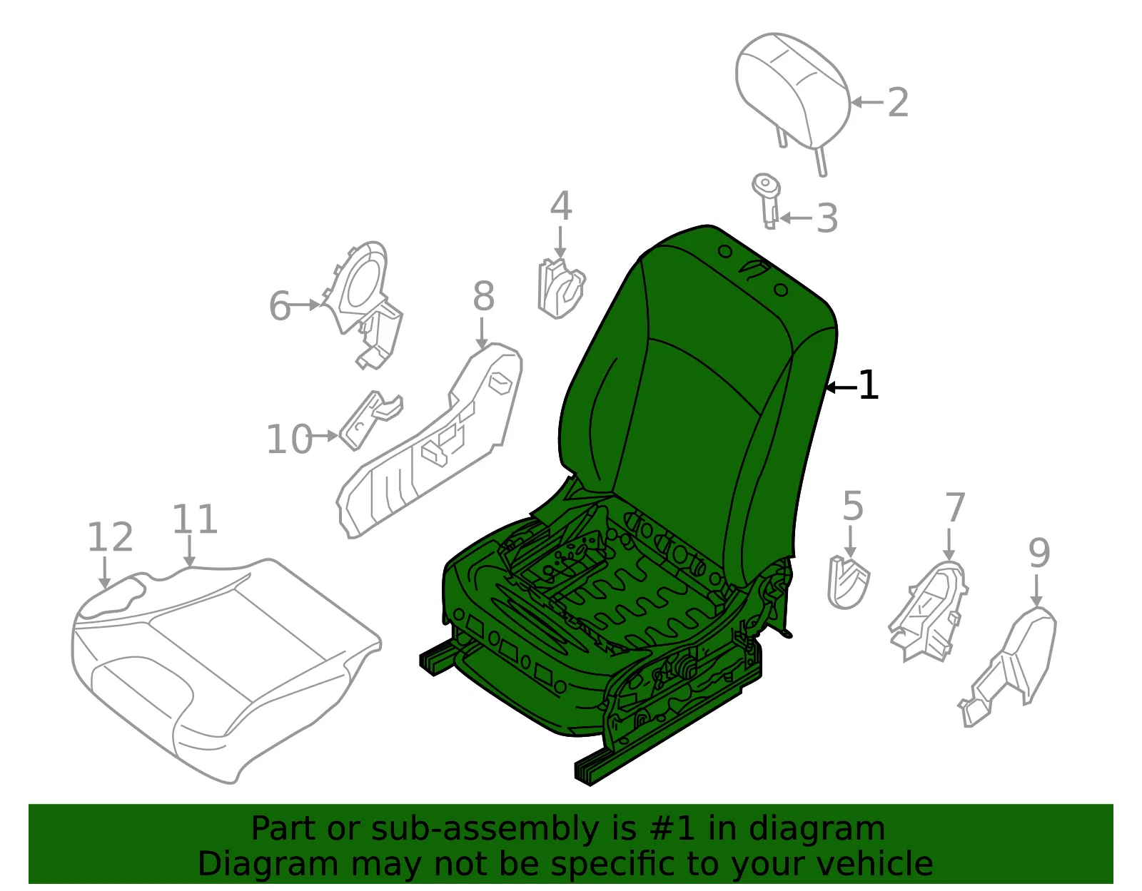 Seat Back Assembly - Nissan (87601-9AE9E) - view 2