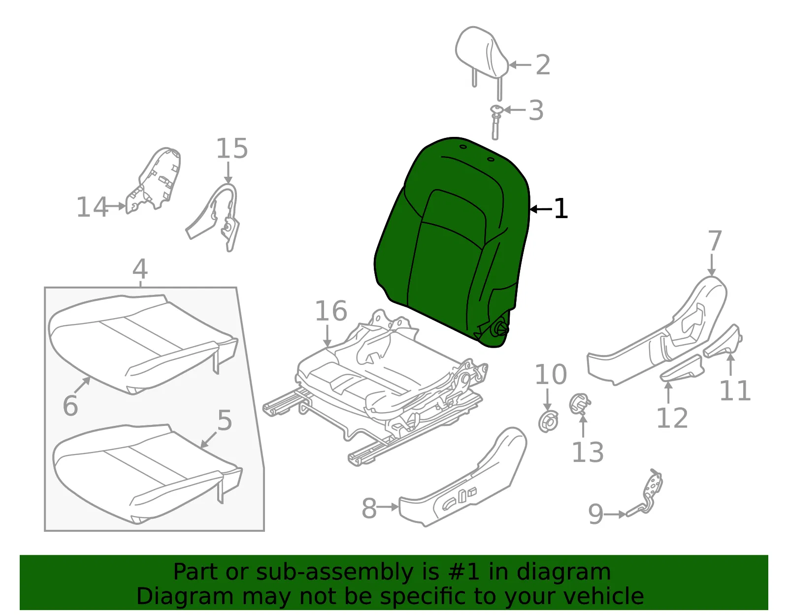 Seat Back Assembly - Nissan (87650-6LY8D) - view 2