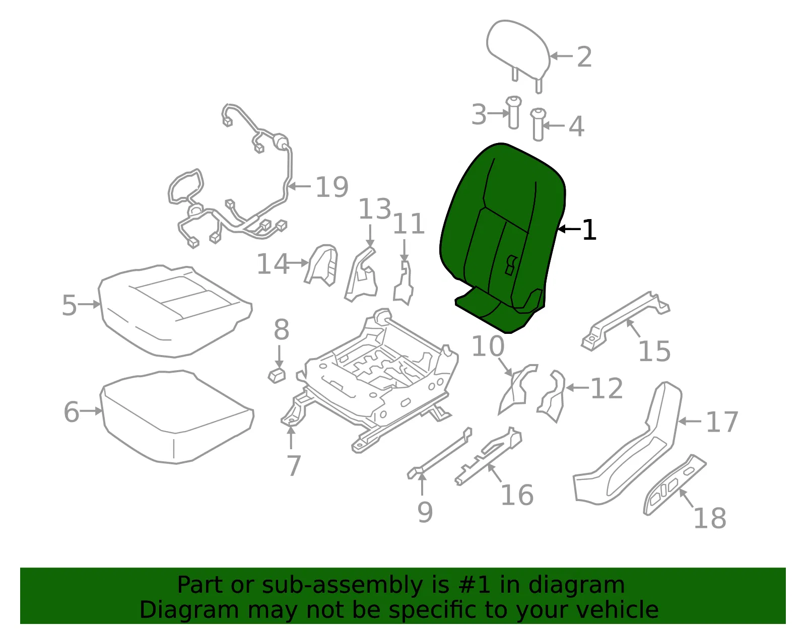 Seat Back Assembly - Nissan (87650-9FV2D) - view 2