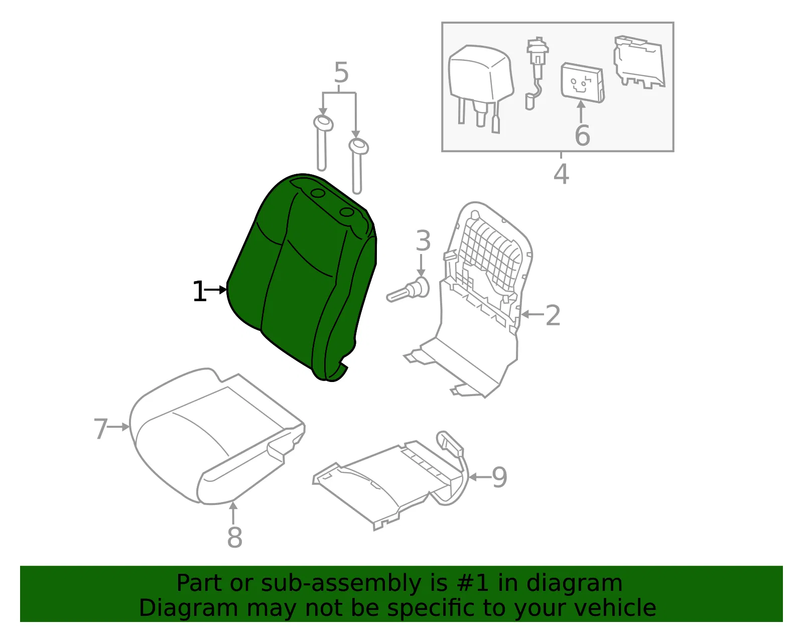Seat Back Assembly - Nissan (87650-9PN1A) - view 2
